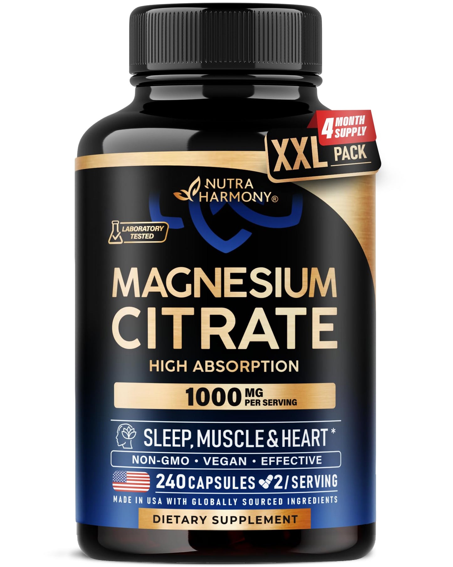 NUTRAHARMONY Magnesium Citrate 1000mg Capsules, 240 Capsules