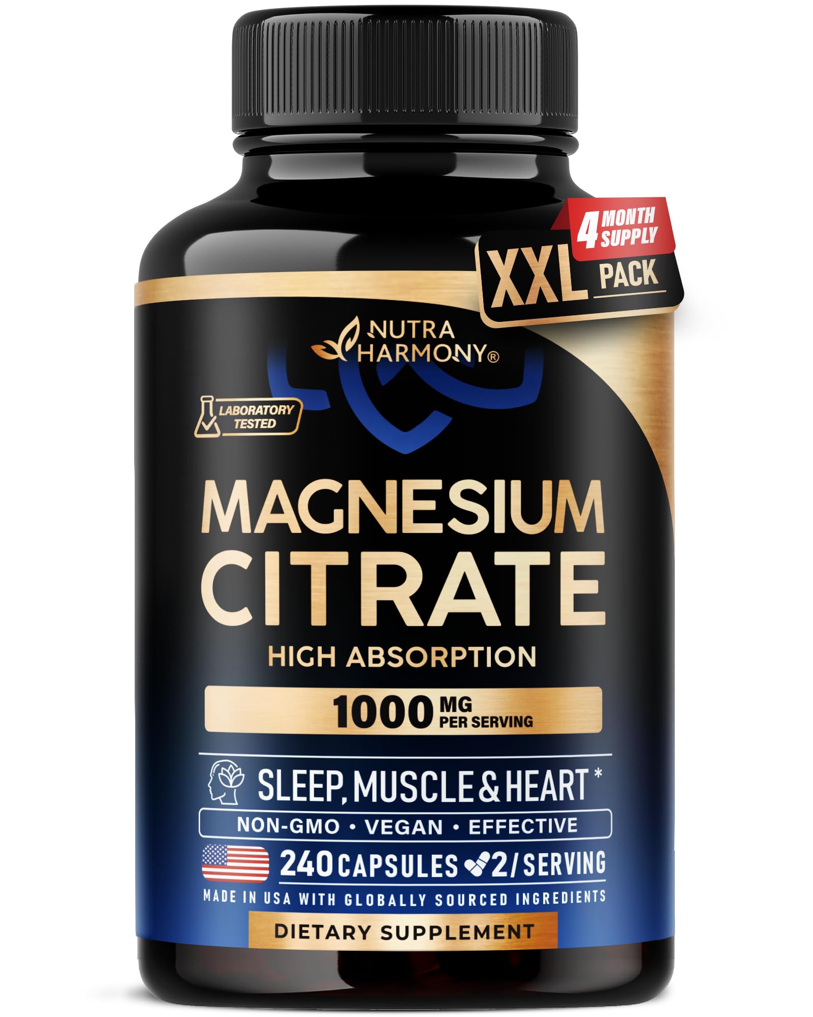 NUTRAHARMONY Magnesium Citrate 1000mg Capsules, 240 Capsules