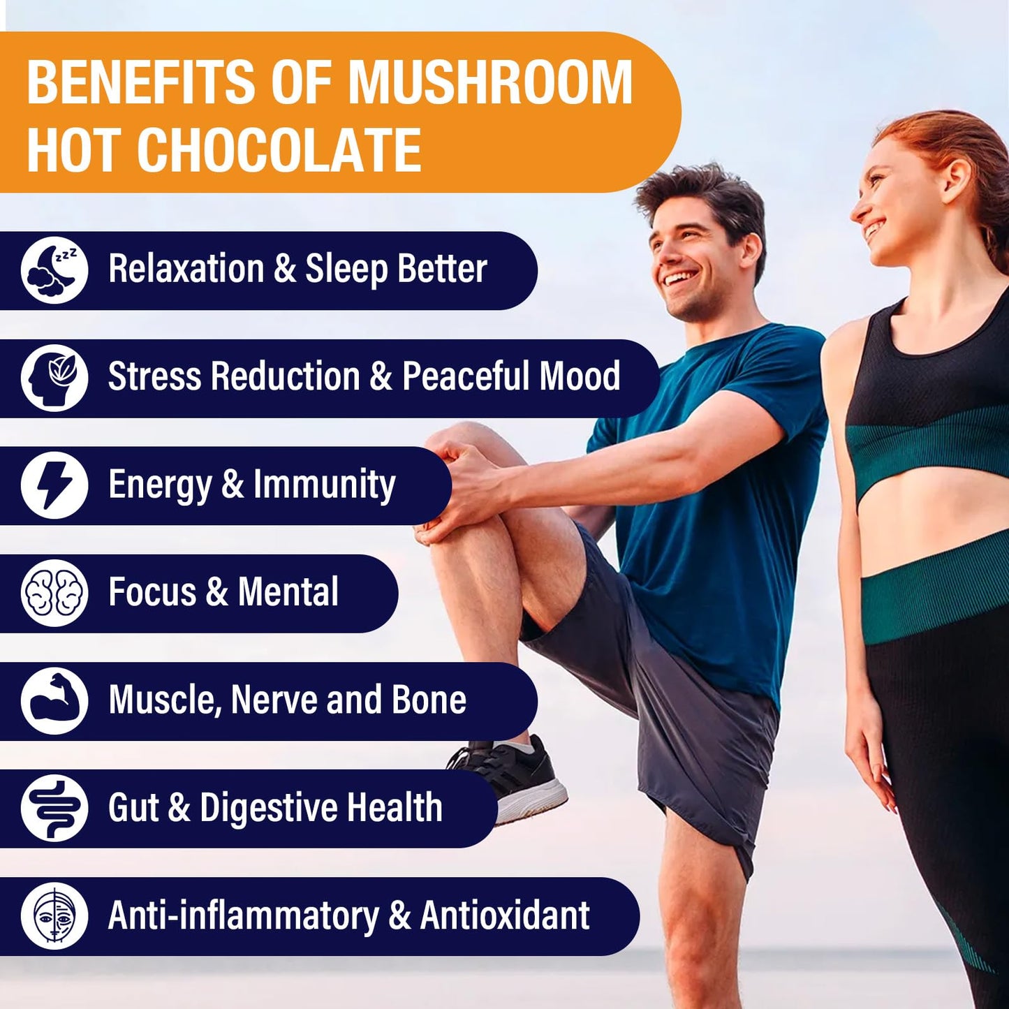 Volocatilly Mushroom Hot Cocoa with Magnesium Glycinate, Reishi, L-Theanine, Ashwagandha, Lemon Balm, Lavender, Organic Cacao Powder Hot Chocolate for Sleep & Relaxation, Vegan Powder 0.24