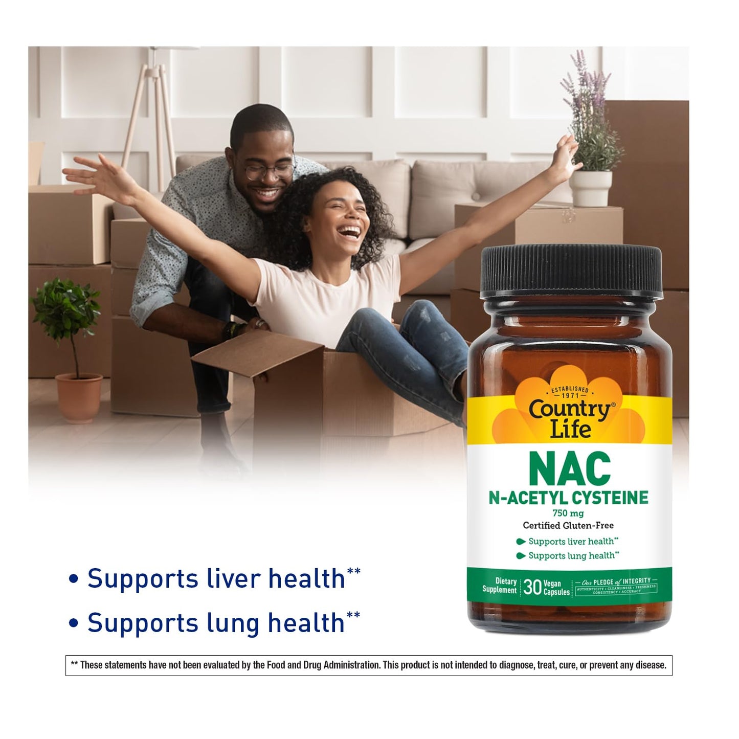 Country Life N-Acetyl Cysteine (NAC) 750 mg Capsules, 30 Count