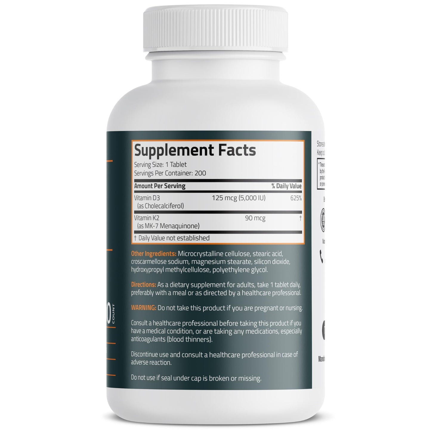 Bronson Vitamin K2 D3 (MK7) Supplement 2-in-1 D3 & K2 Complex Tablet, 200 Tablets