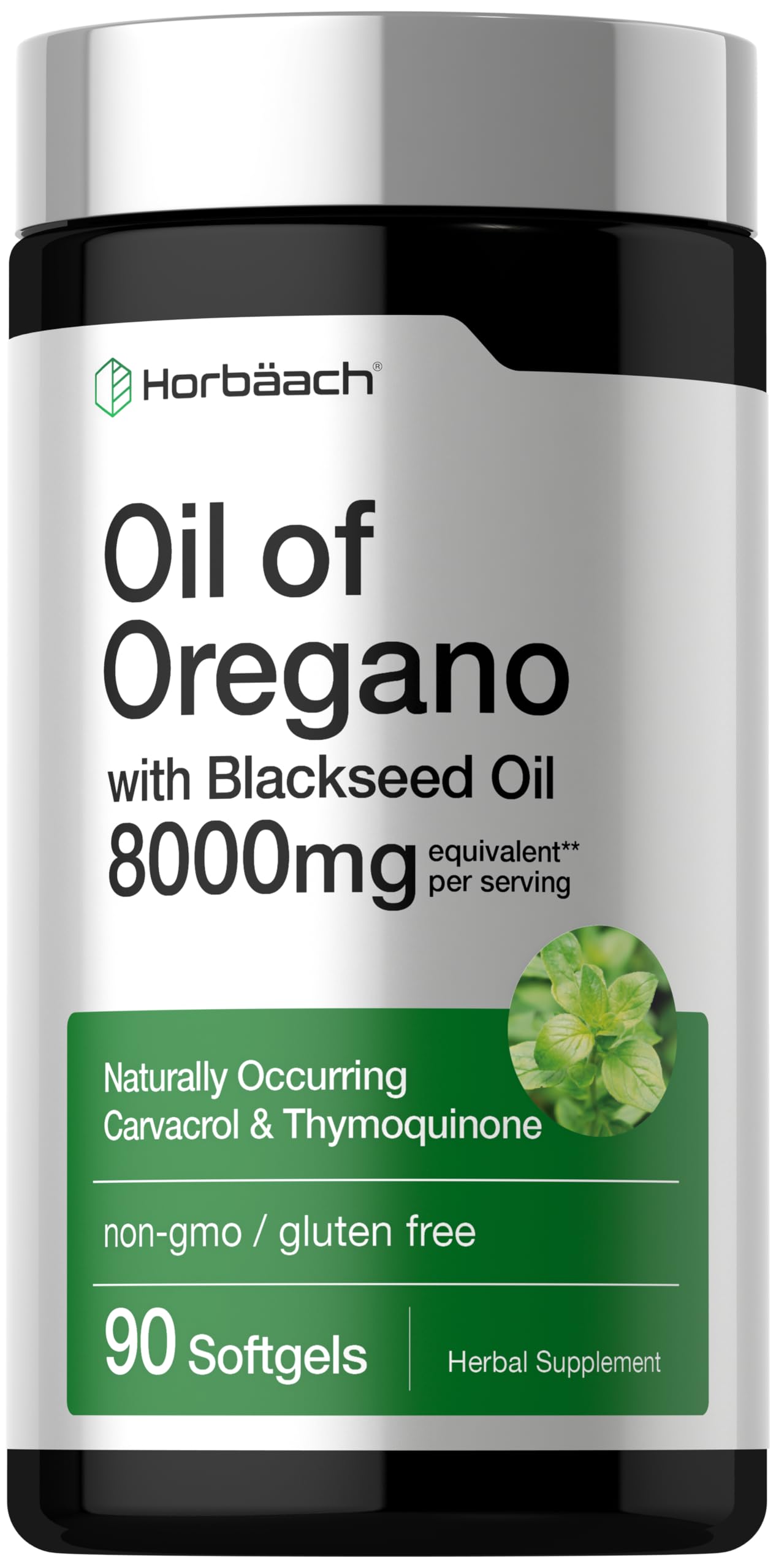 Horbäach Oil of Oregano with Blackseed Oil Softgels, 90 Count