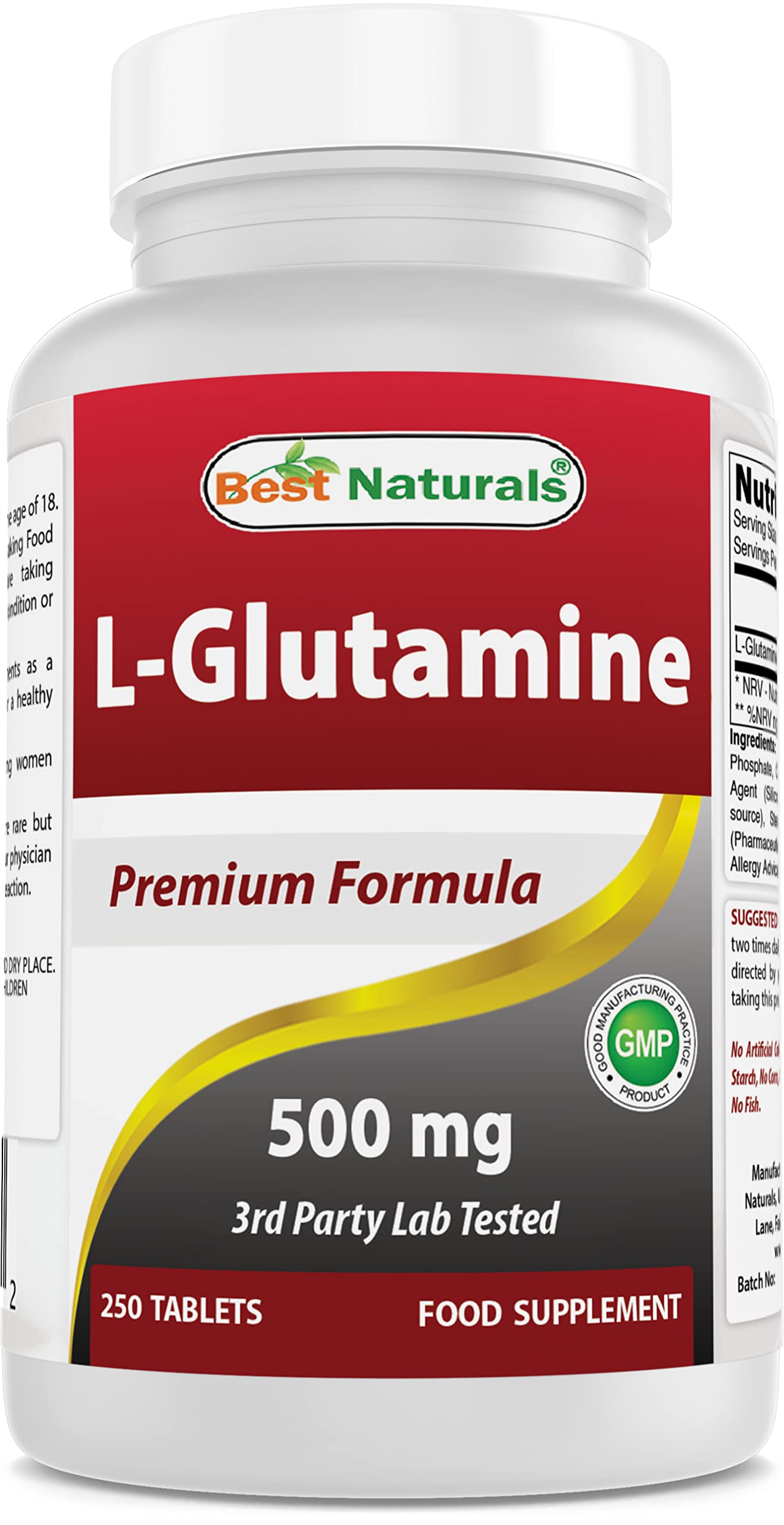 Best Naturals L-Glutamine 500 mg Tablets, 250 Count