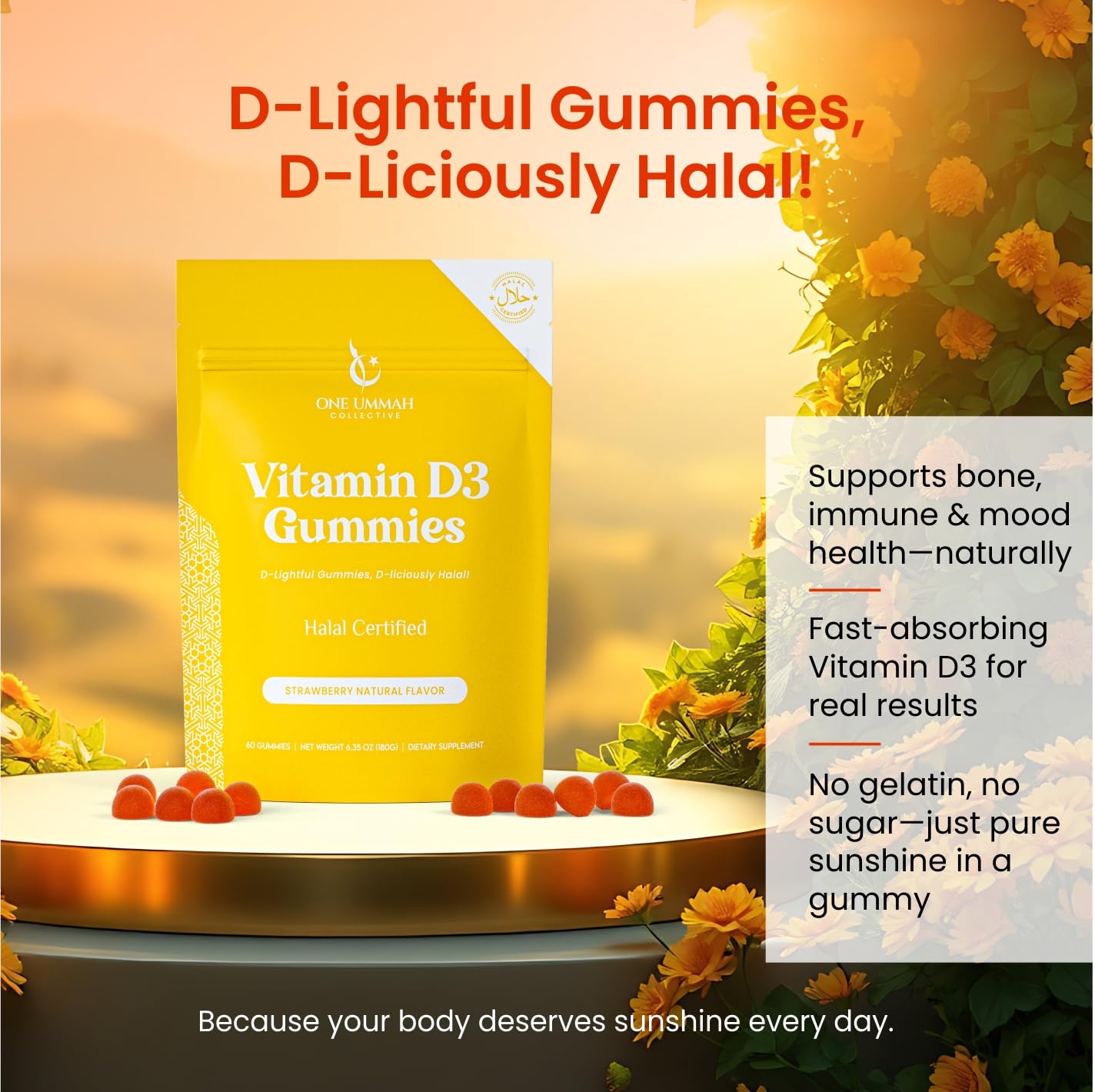 One Ummah Vitamin D3 Gummies 2000 IU, 60 Count