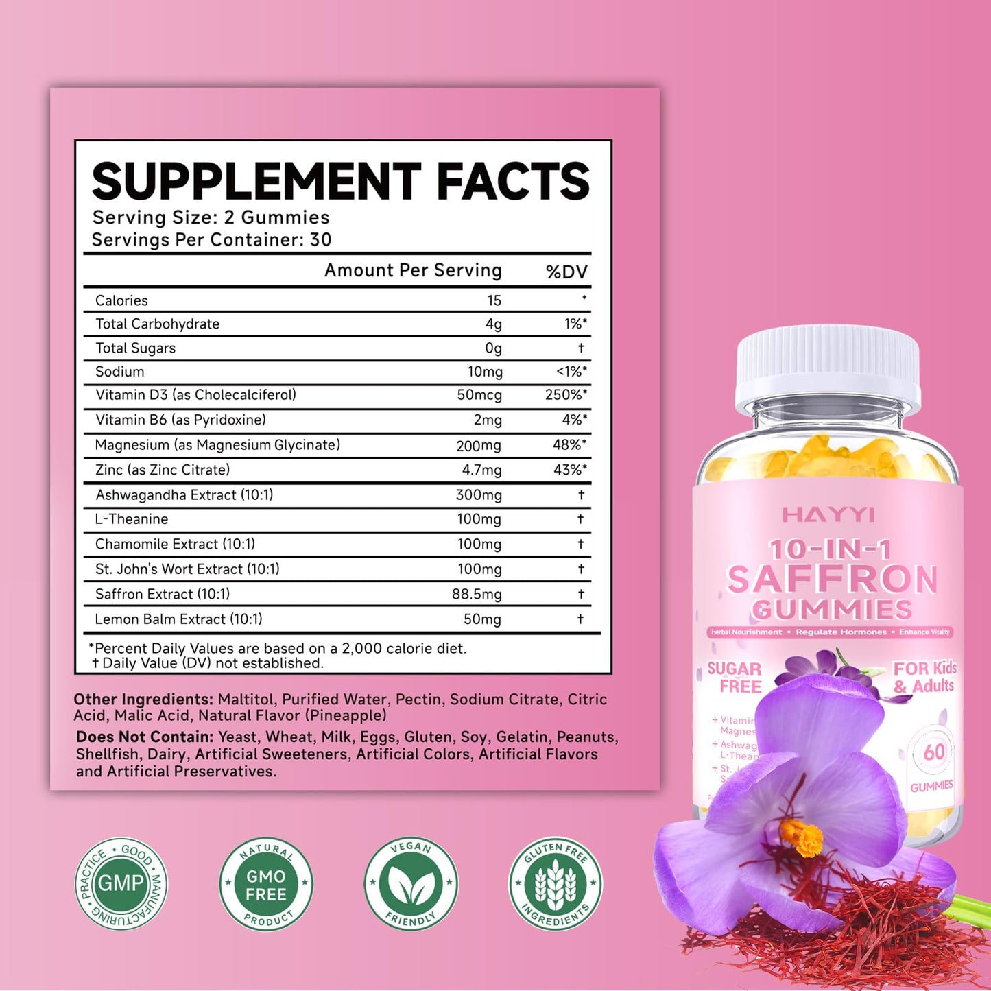 HAAYI Saffron Gummies for Kids & Adults, For Zzz, Mood, Focus & Vision, 60 Count