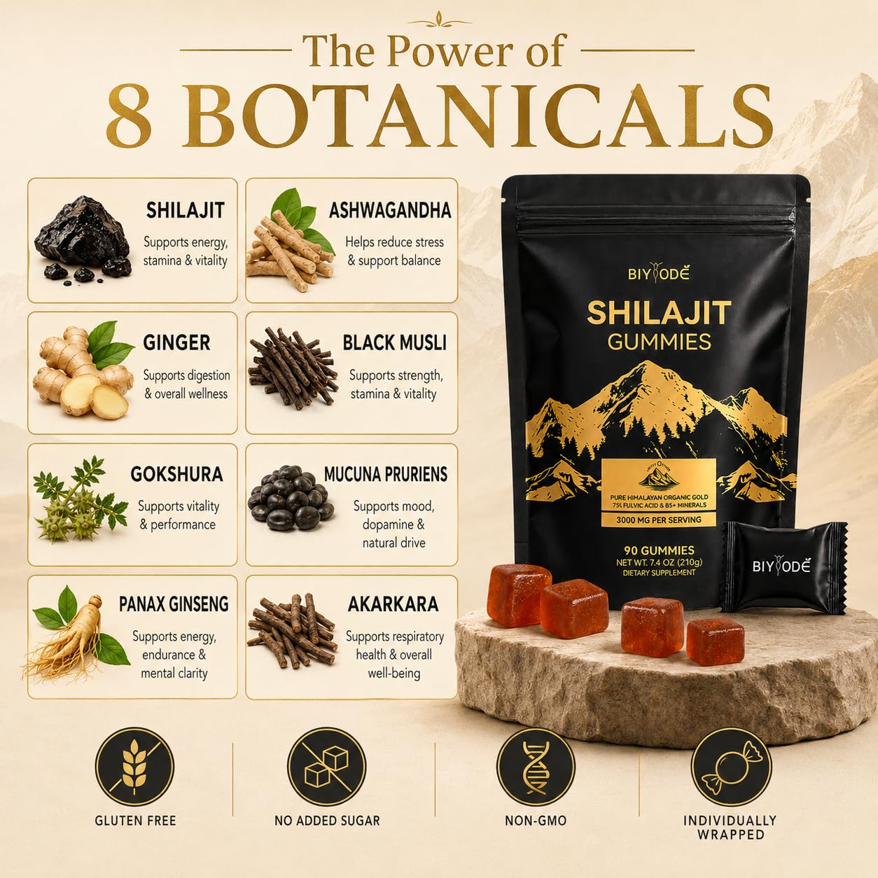 BIYODE Shilajit for Men 90 Gummies
