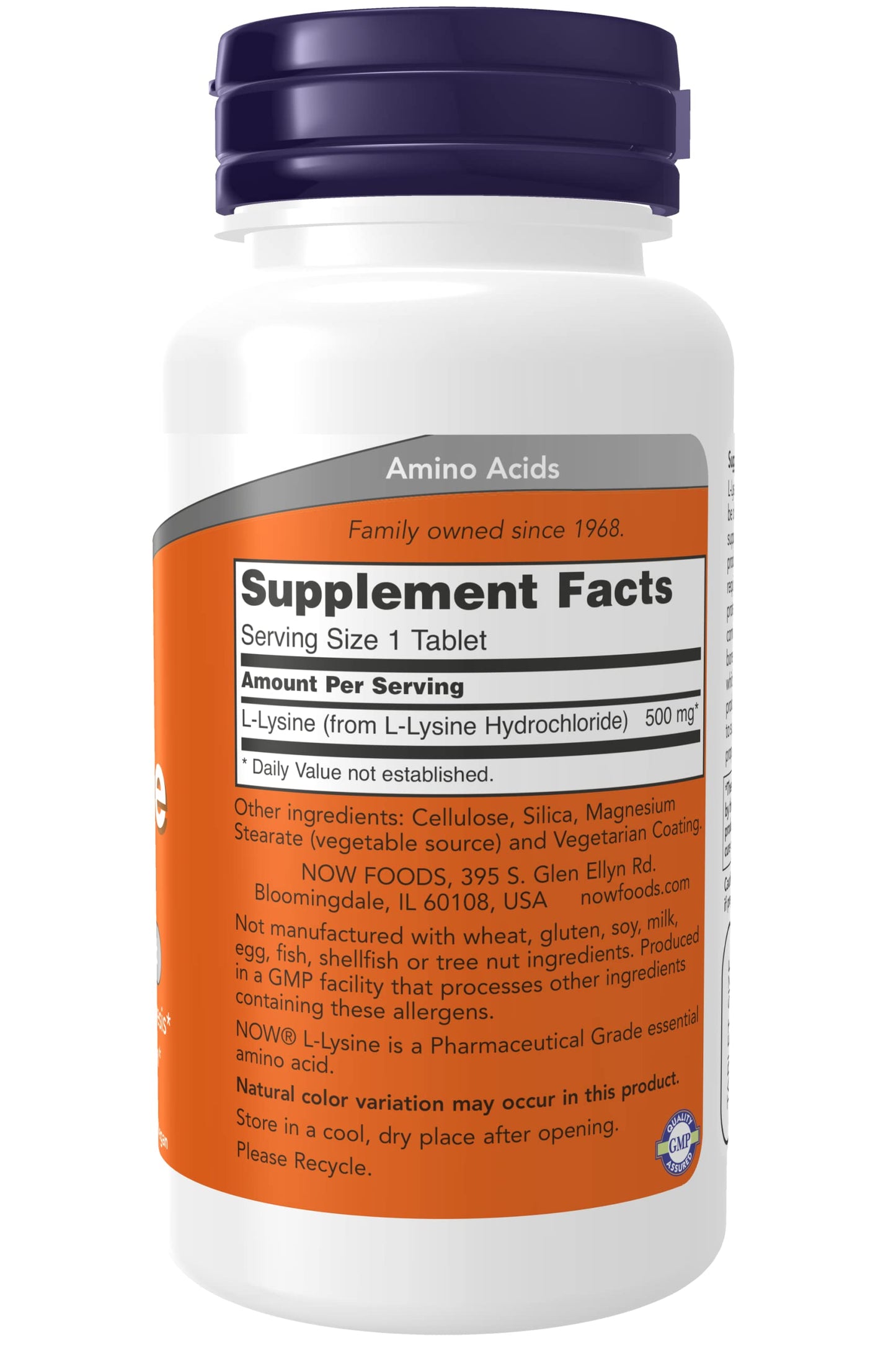 NOW Foods L-Lysine 500 mg Tablet, 100 Tablets