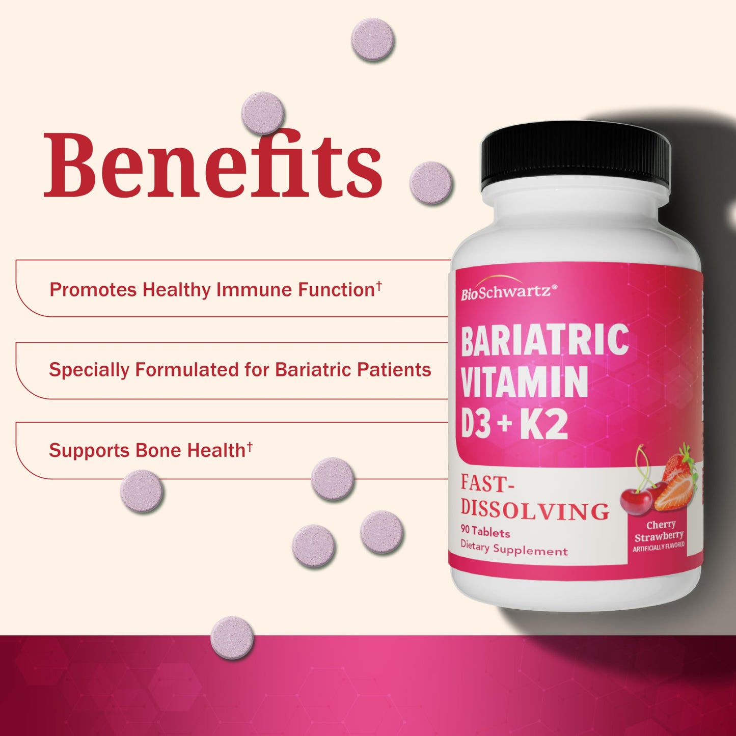 BioSchwartz Bariatric D3 K2 Dissolvable Tablets, 90 Tablets