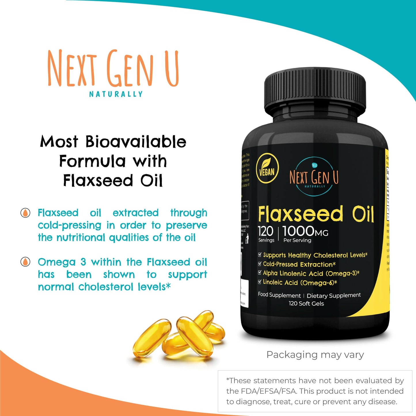 NGU Next Gen U Flaxseed Oil Capsules Softgel 120 Count
