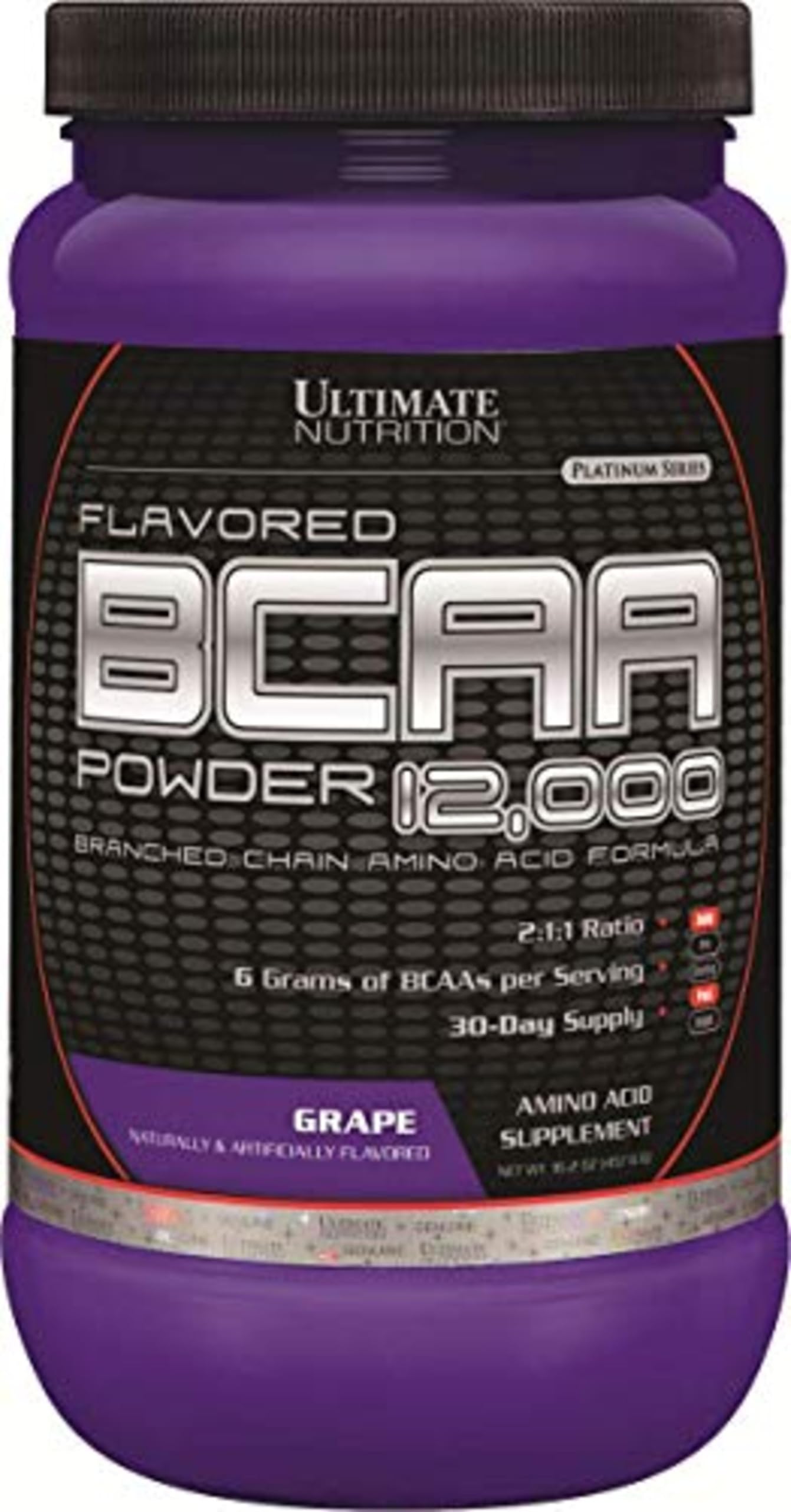 Ultimate Nutrition Flavored BCAA Powder, Caffeine Free with 3g Leucine 1.5g Valine 1.5g Isoleucine - Post Workout Amino Acid Supplement, Grape, 16.1 oz