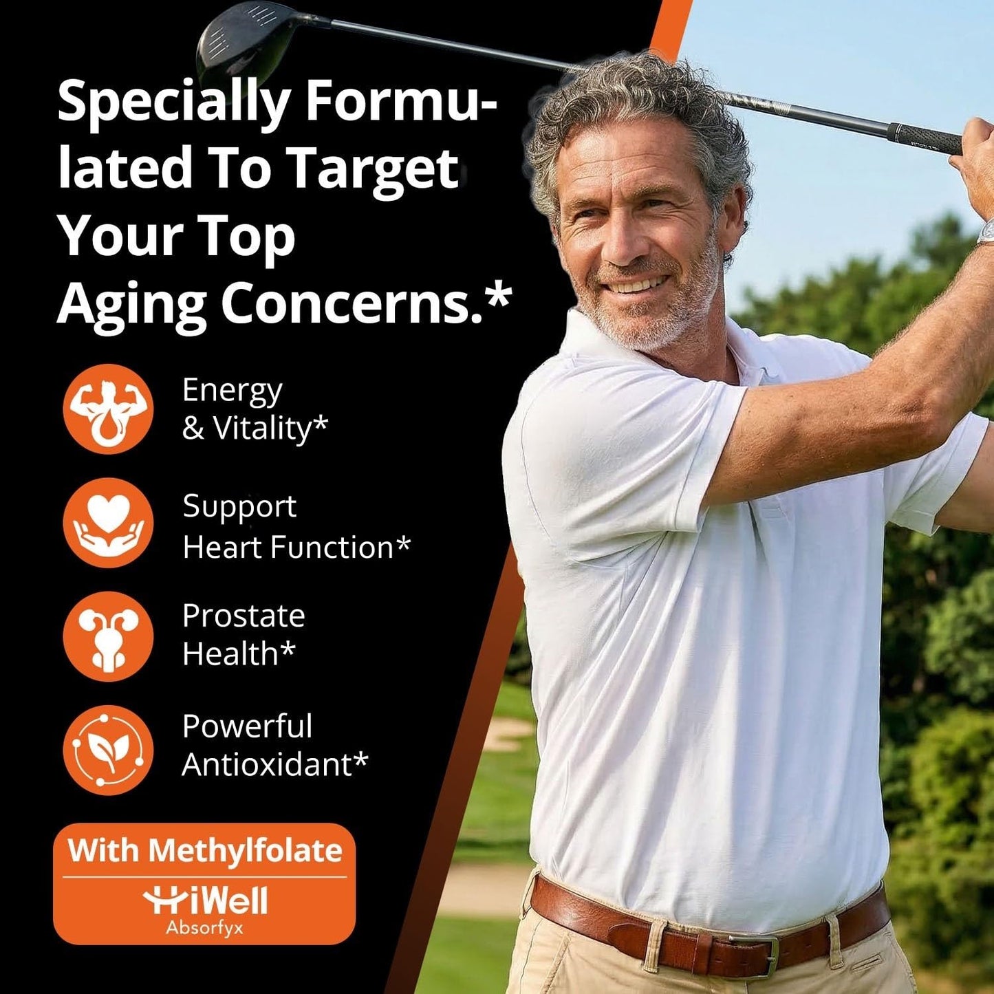 HiWell Absorfyx Multivitamin for Men Over 50 W/CoQ10, Methylfolate, Saw Palmetto Capsules 90