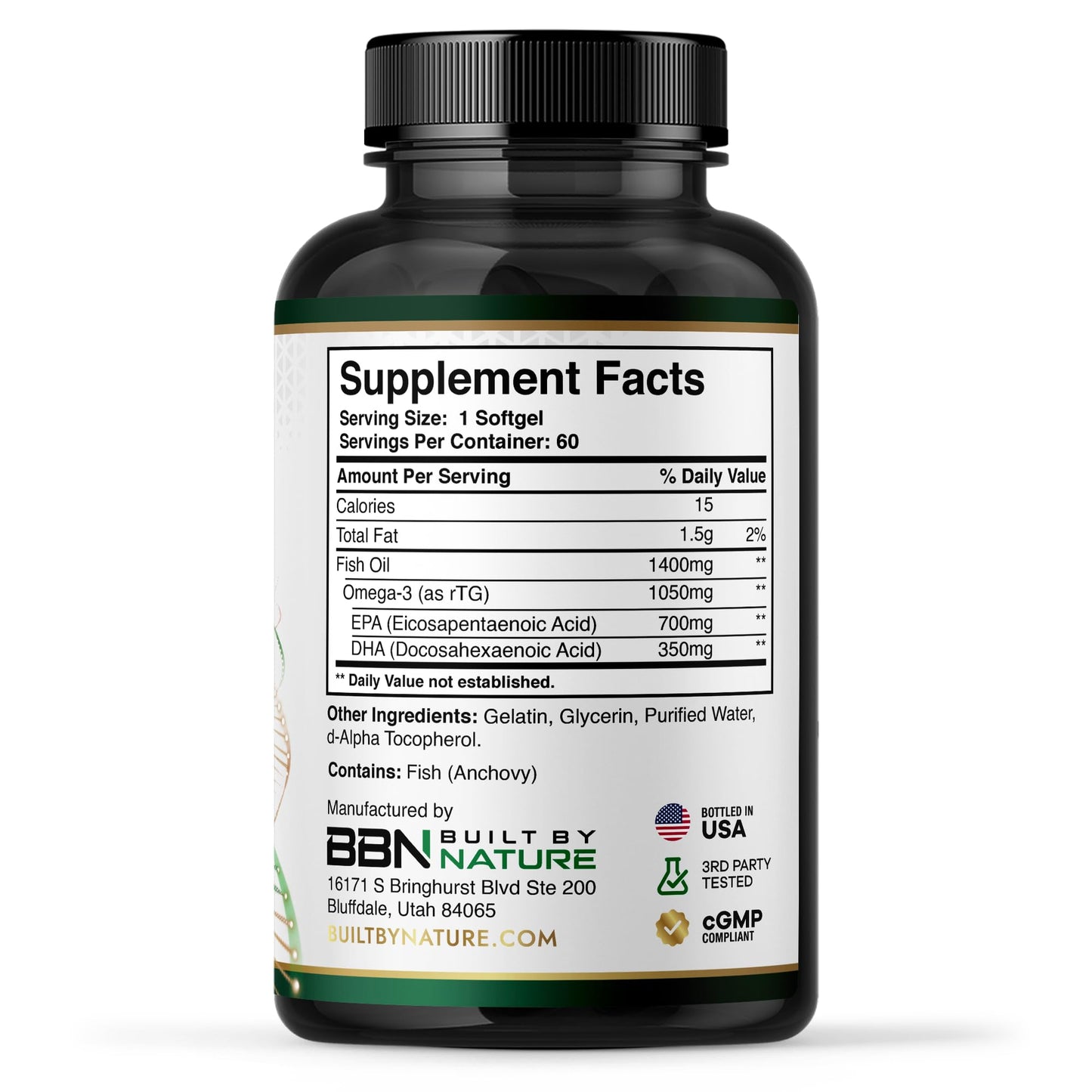 Built by Nature Omega 3 Fish Oil 1400 mg for Women & Men Softgels 60