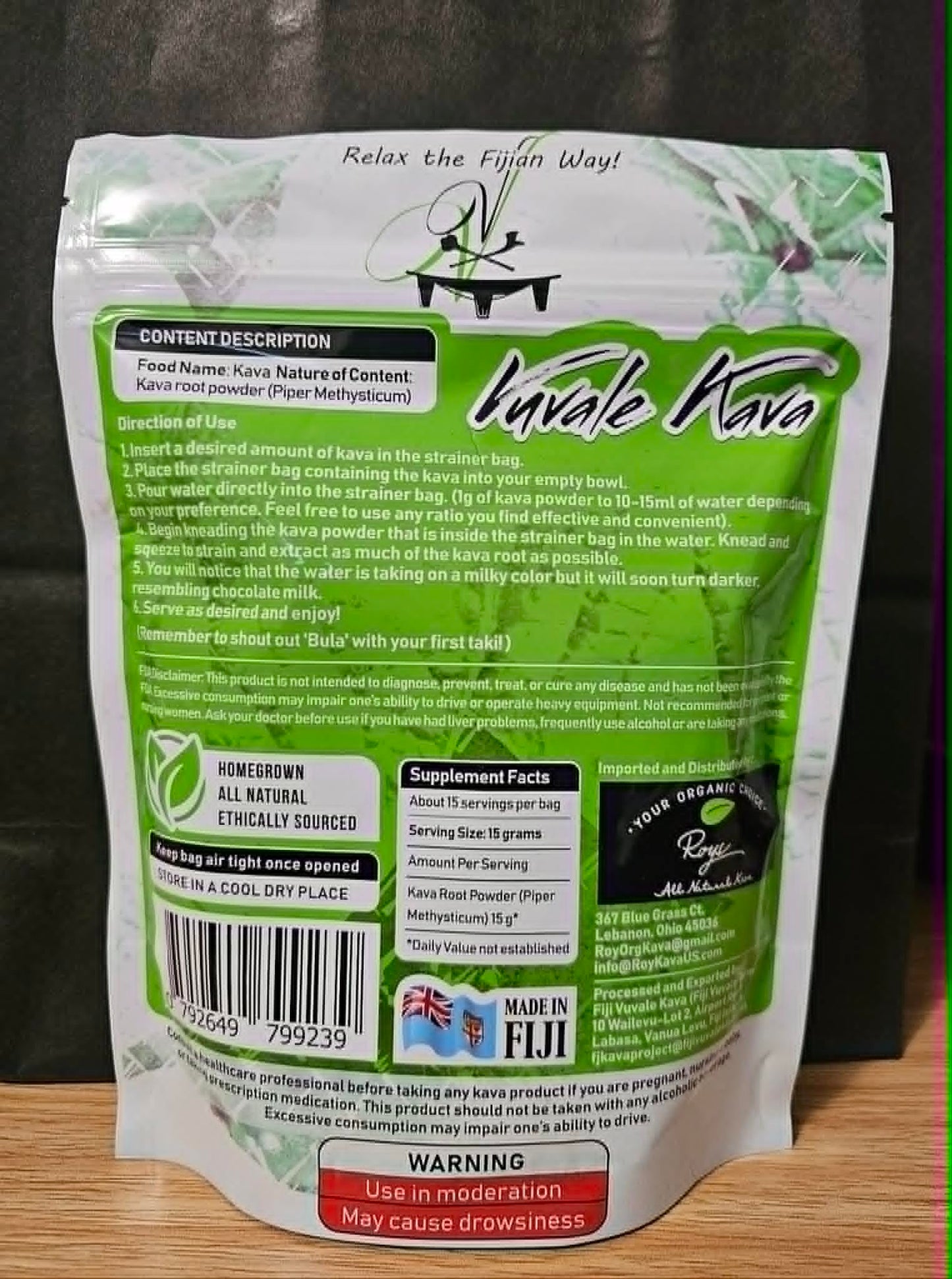 Roys All Natural Kava Fiji Vuvale Premium Noble Kava Traditional Grind Powder, 8 oz