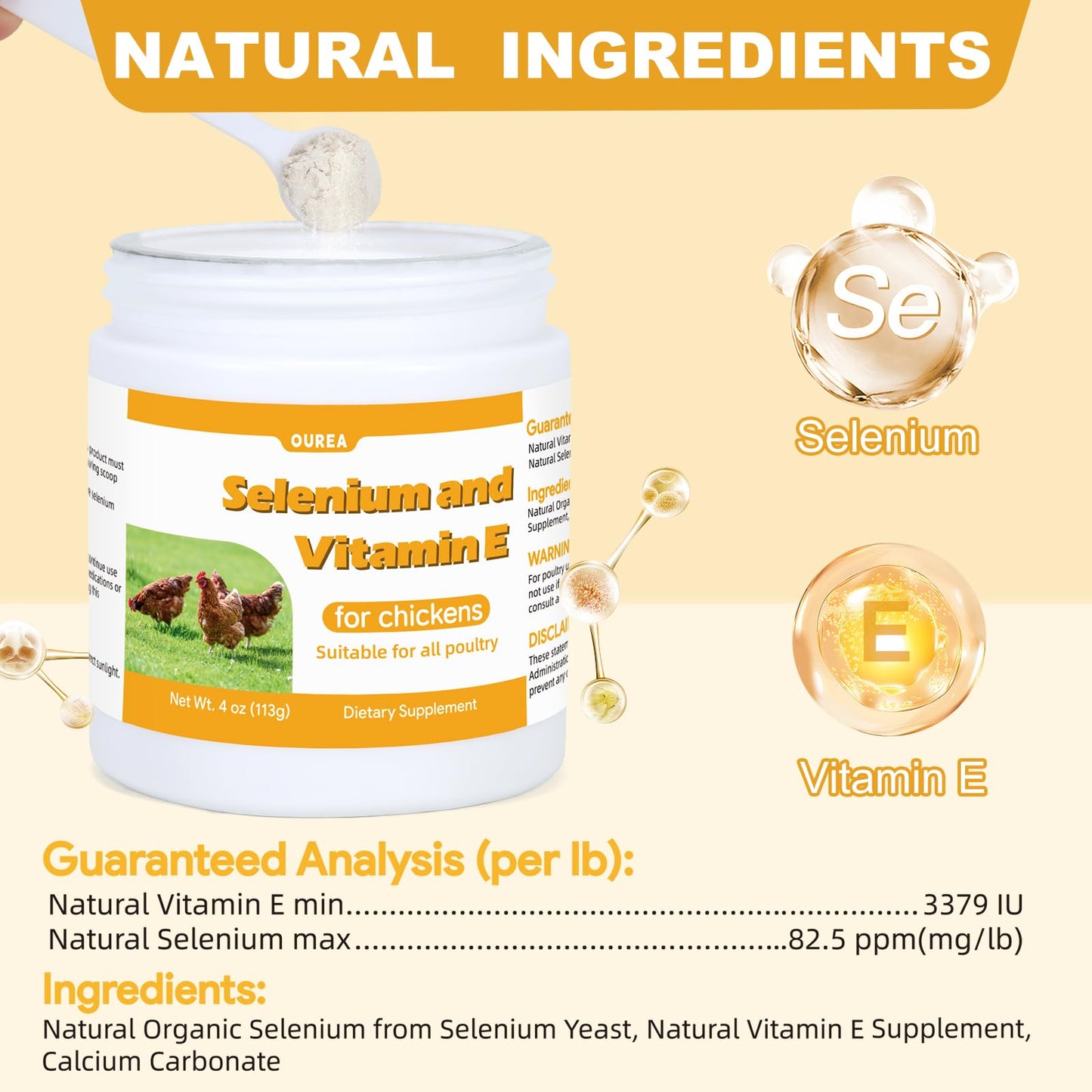 Ourea Selenium and Vitamin E Powder for Chickens, Powder, 1