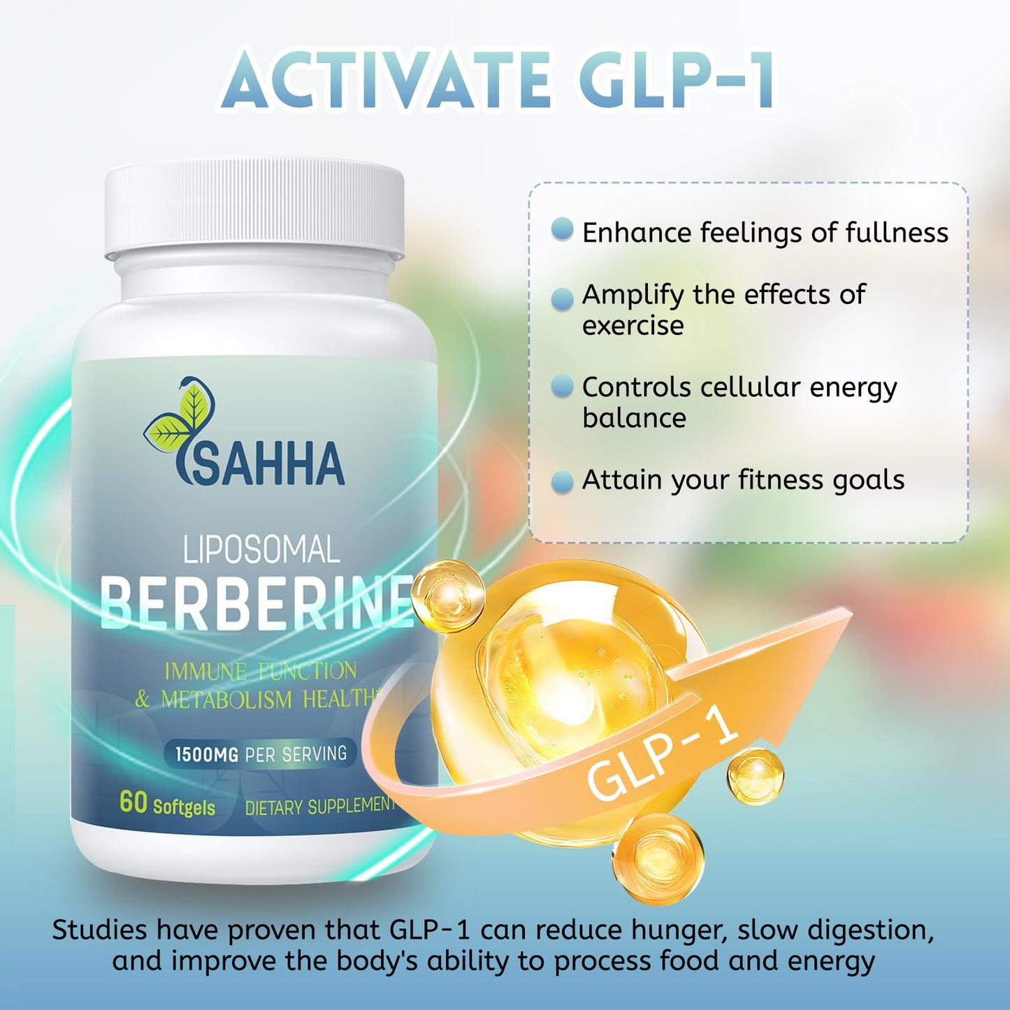Sahha Liposomal Berberine HCL 1500mg High Bioavailability for Men and Women Overall Health Supplement Softgels 60