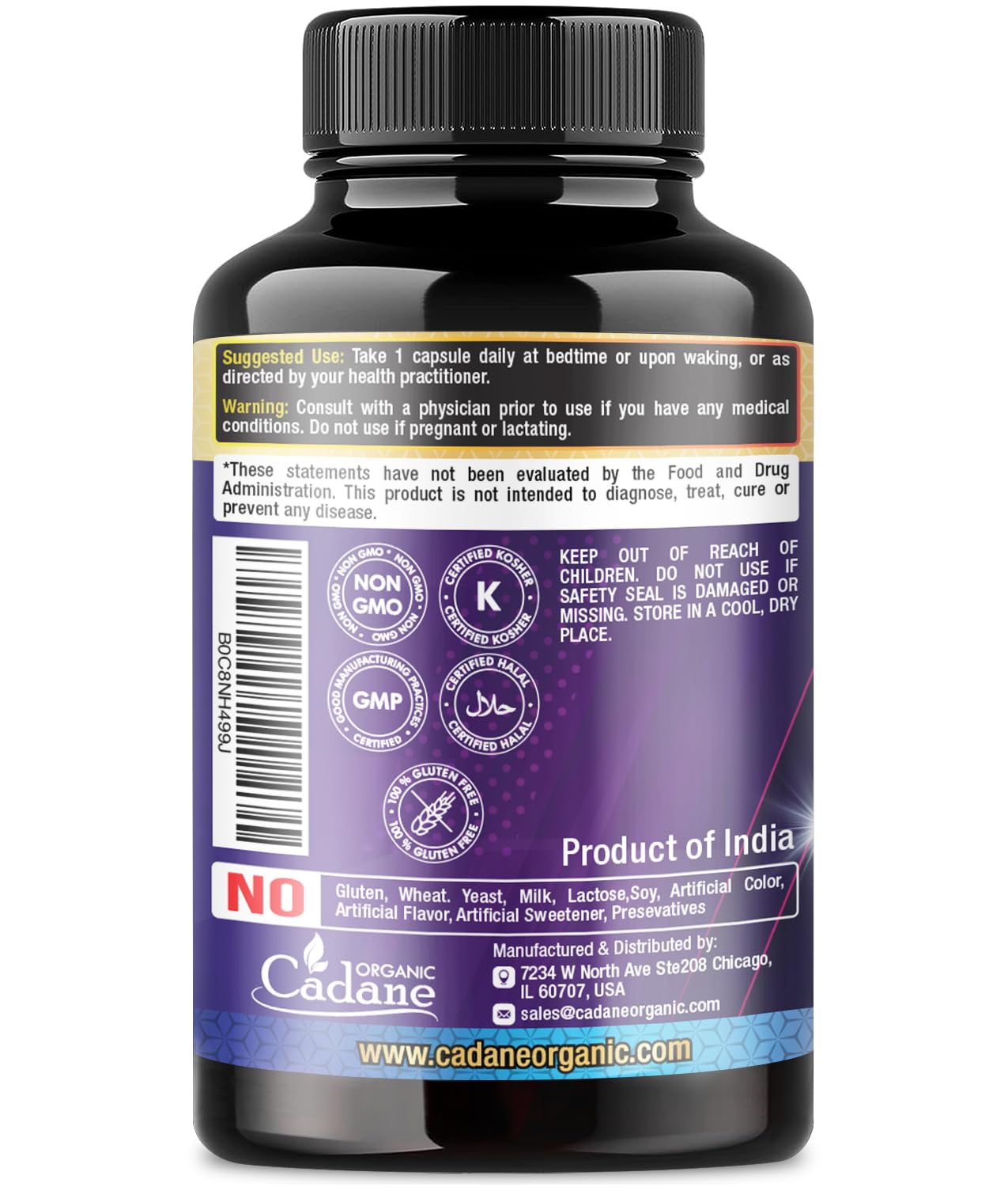 Organic Cadane Berberine Supplement with Ceylon Cinnamon, Quercetin, Black Pepper & More Capsule, 90 Count