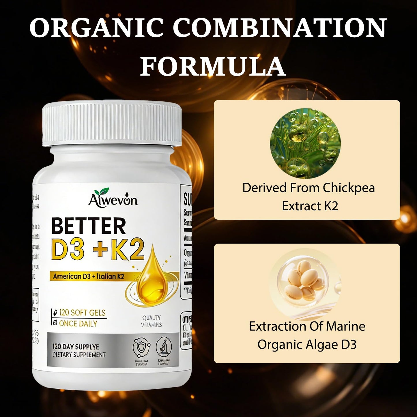 Aiwevon Vitamin D3 with K2 MK7 Capsule, 120 Capsules