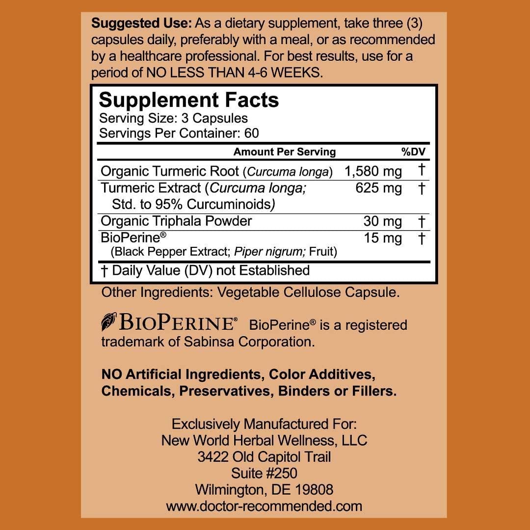 DOCTOR RECOMMENDED SUPPLEMENTS Turmeric Curcumin with Bioperine and Triphala, 540 Capsules