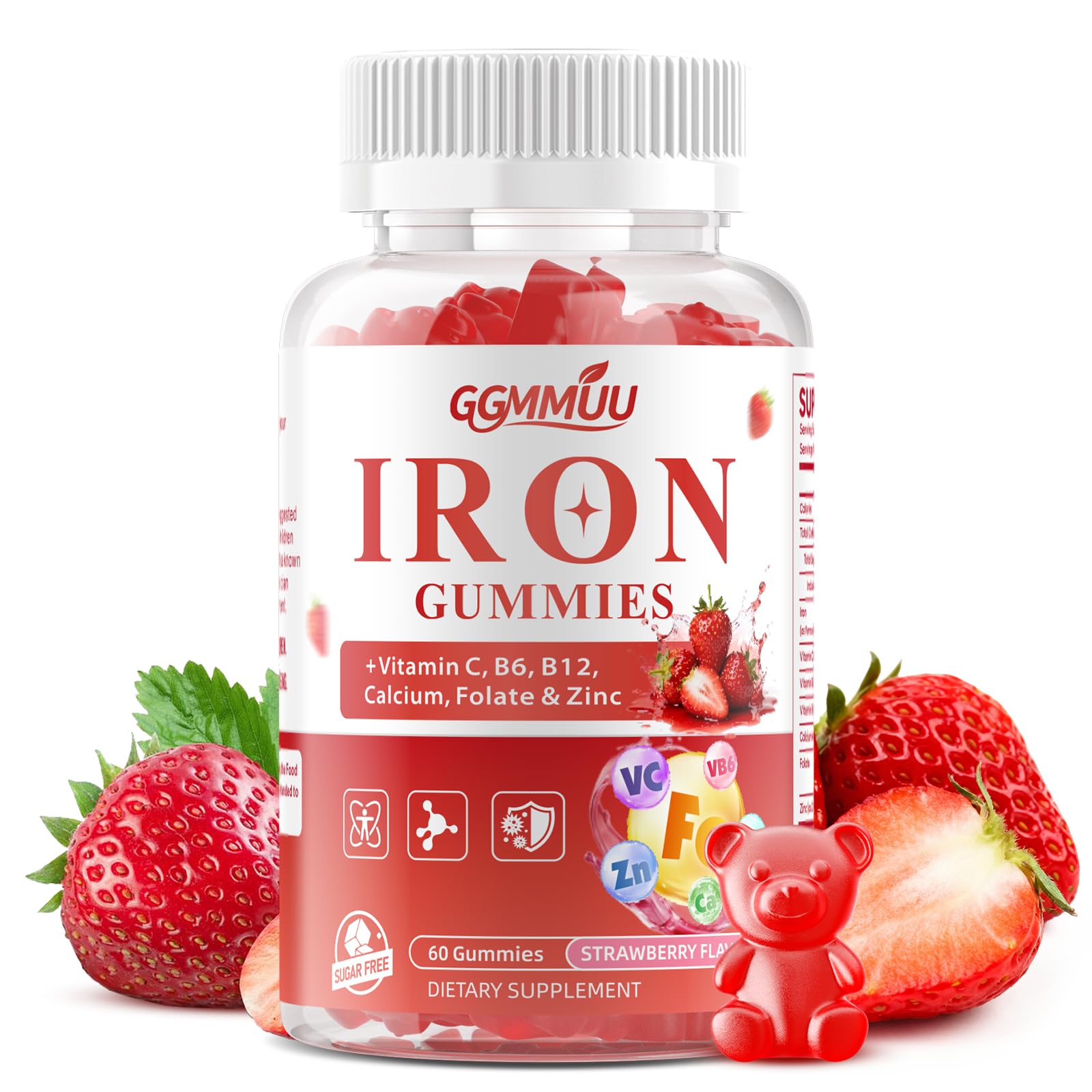 GGMMUU Sugar Free Iron Gummies for Energy Support Gummy 60 Count
