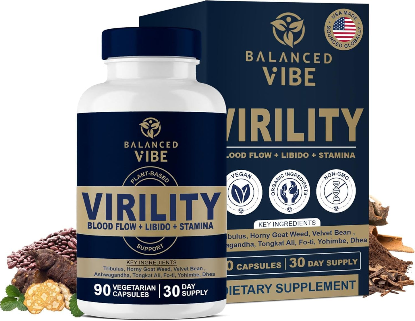 Balanced Vibe 7-In-1 Men's Virility Supplement with HornyGoatWeed, Maca & Tongkat Ali Capsules, 90 Count