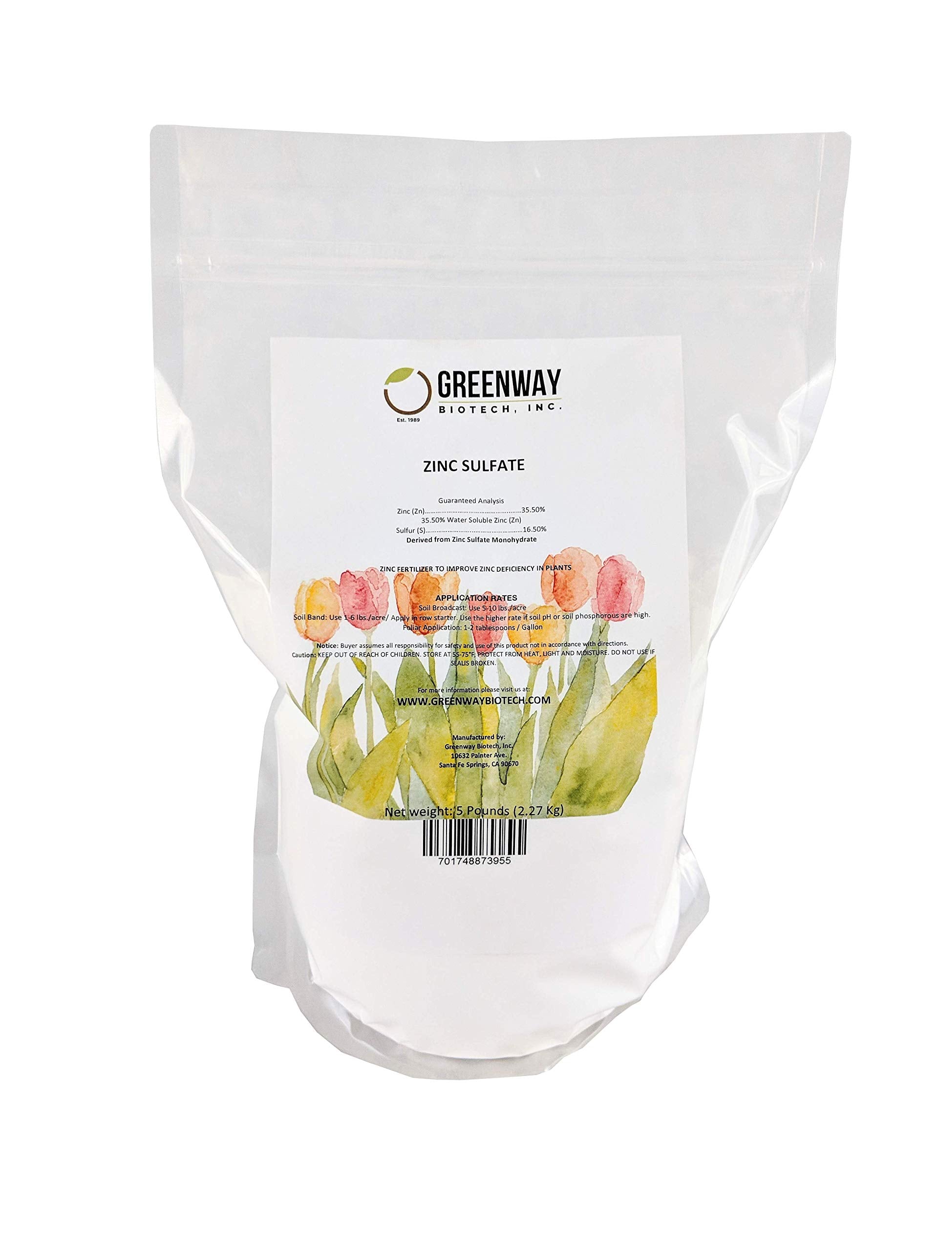 Greenway Biotech, Inc. Zinc Sulfate Powder 35.5% Monohydrate Plus 16.5% Sulfur, 80 oz
