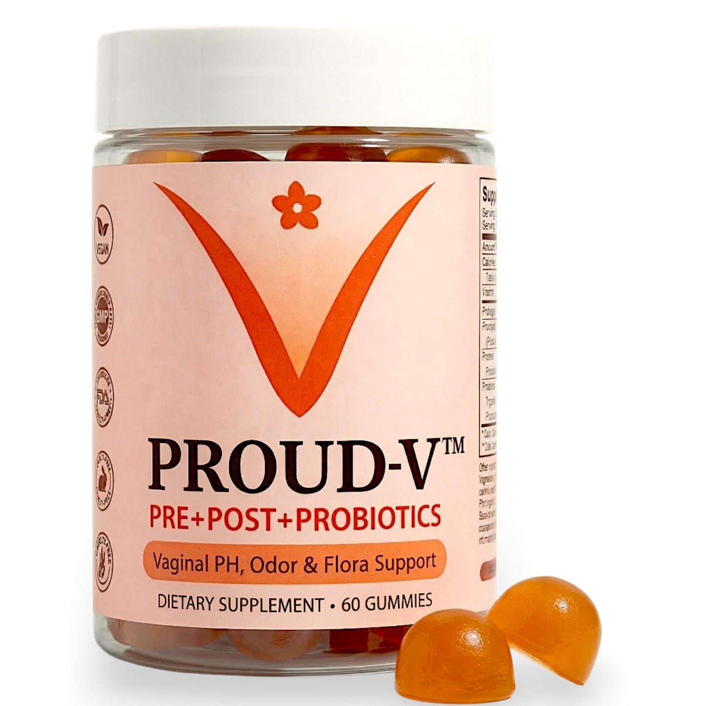 PROUD-V Vaginal Health Gummies - pH, Odor & Flora Support - Feminine Balance Wellness Formula - Hawaiian Pineapple - Vegan, Gluten-Free - 60 Gummies