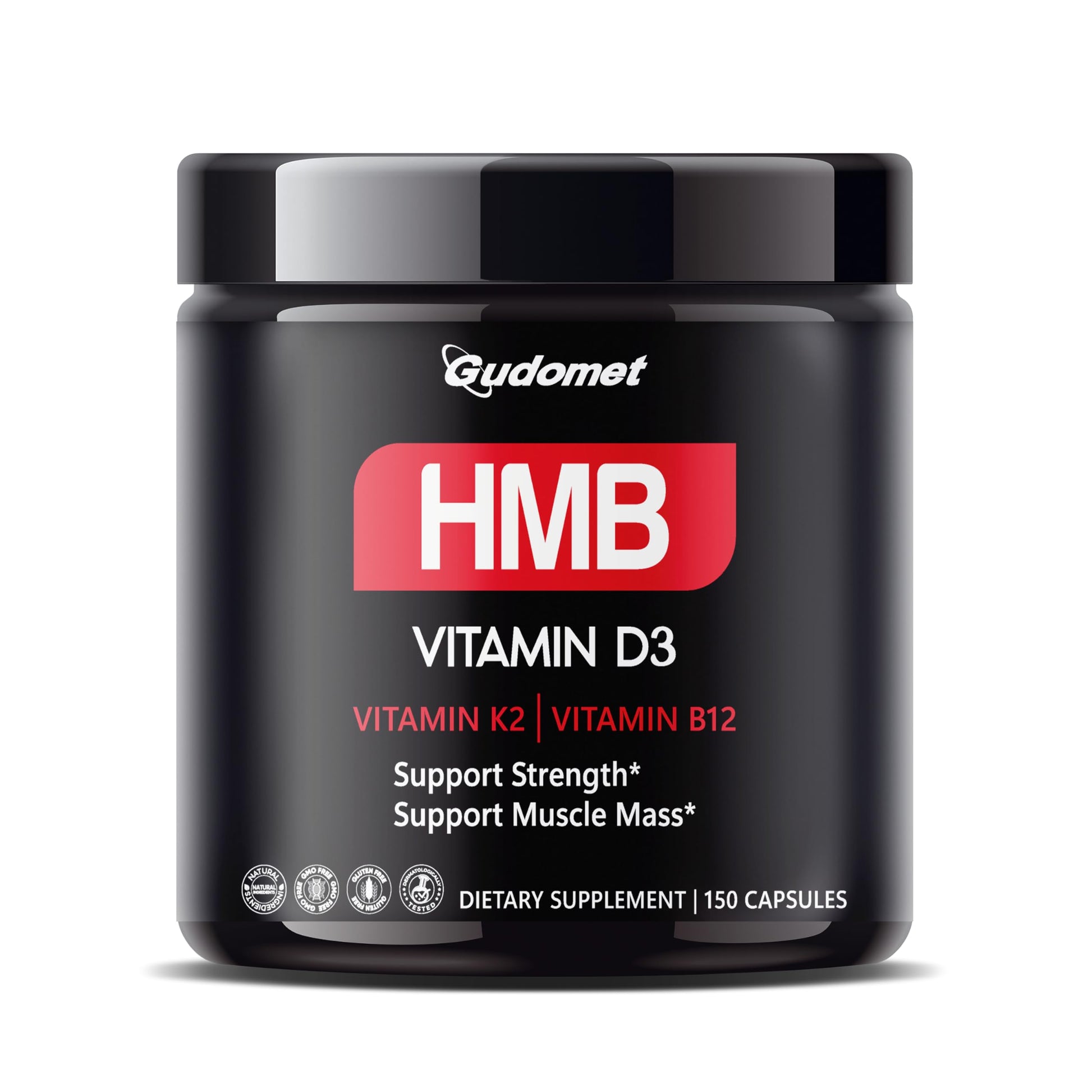 GUDOMET HMB with D3, K2 & B12 – Muscle Health Support Capsules, 150 Capsules