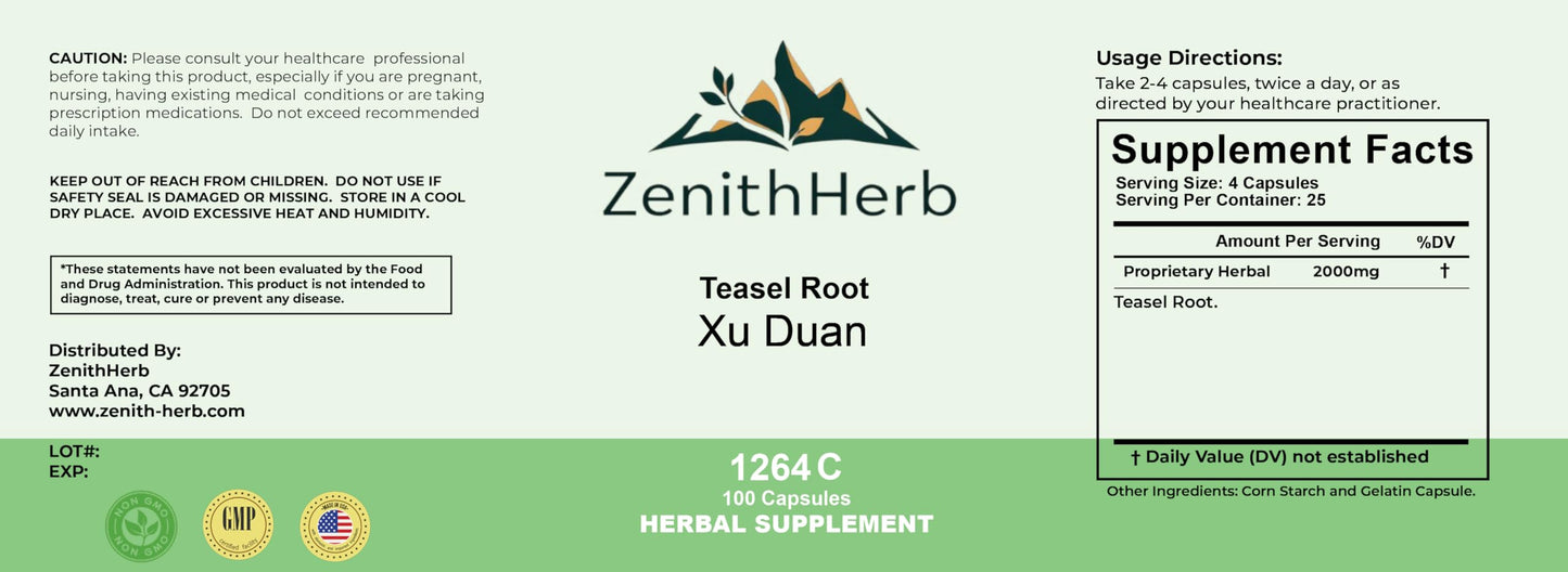 ZenithHerb Teasel Root Xu Duan Herbal Supplement Capsule, 100 Count