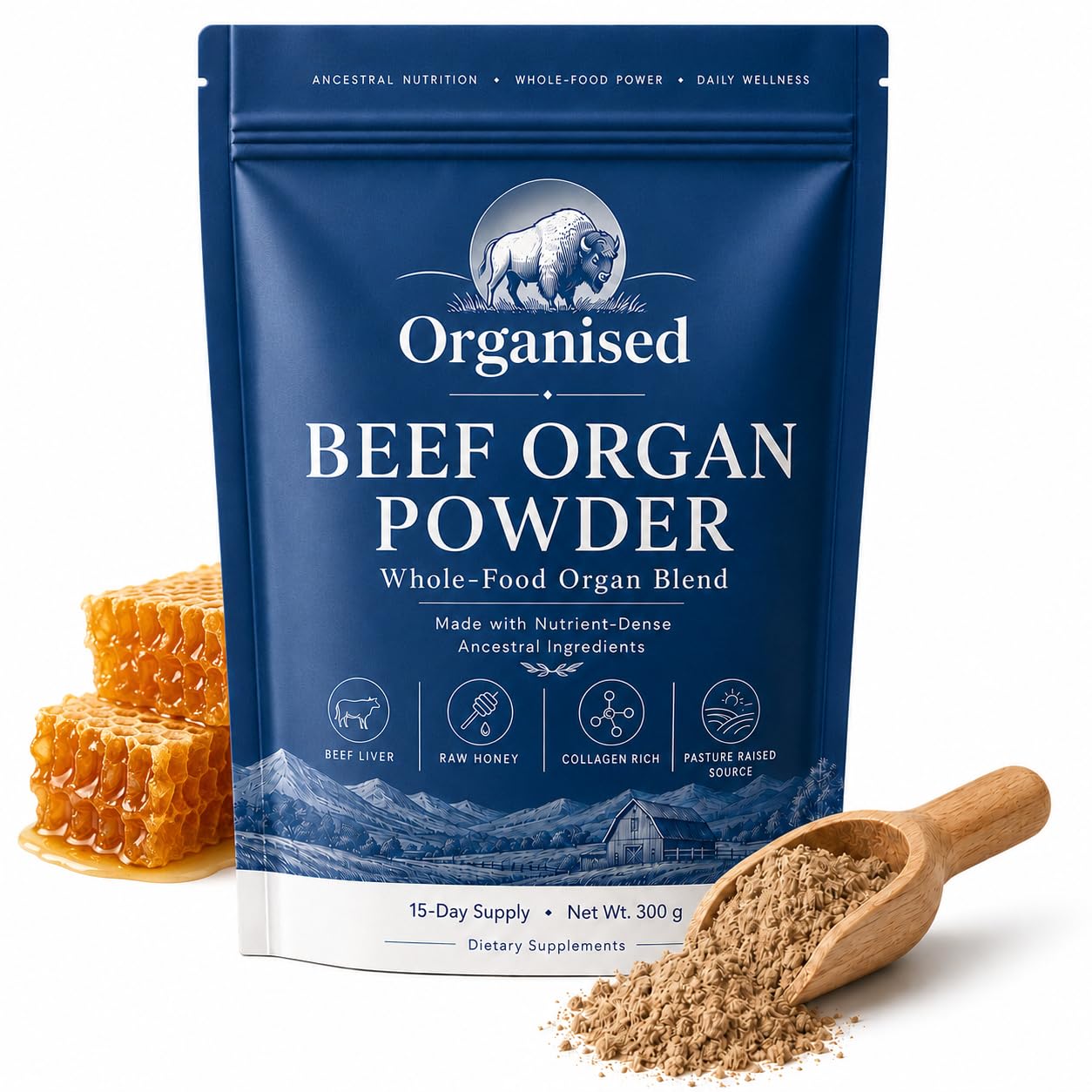Organised Beef Organ Powder with Collagen & Colostrum, 10.6 oz