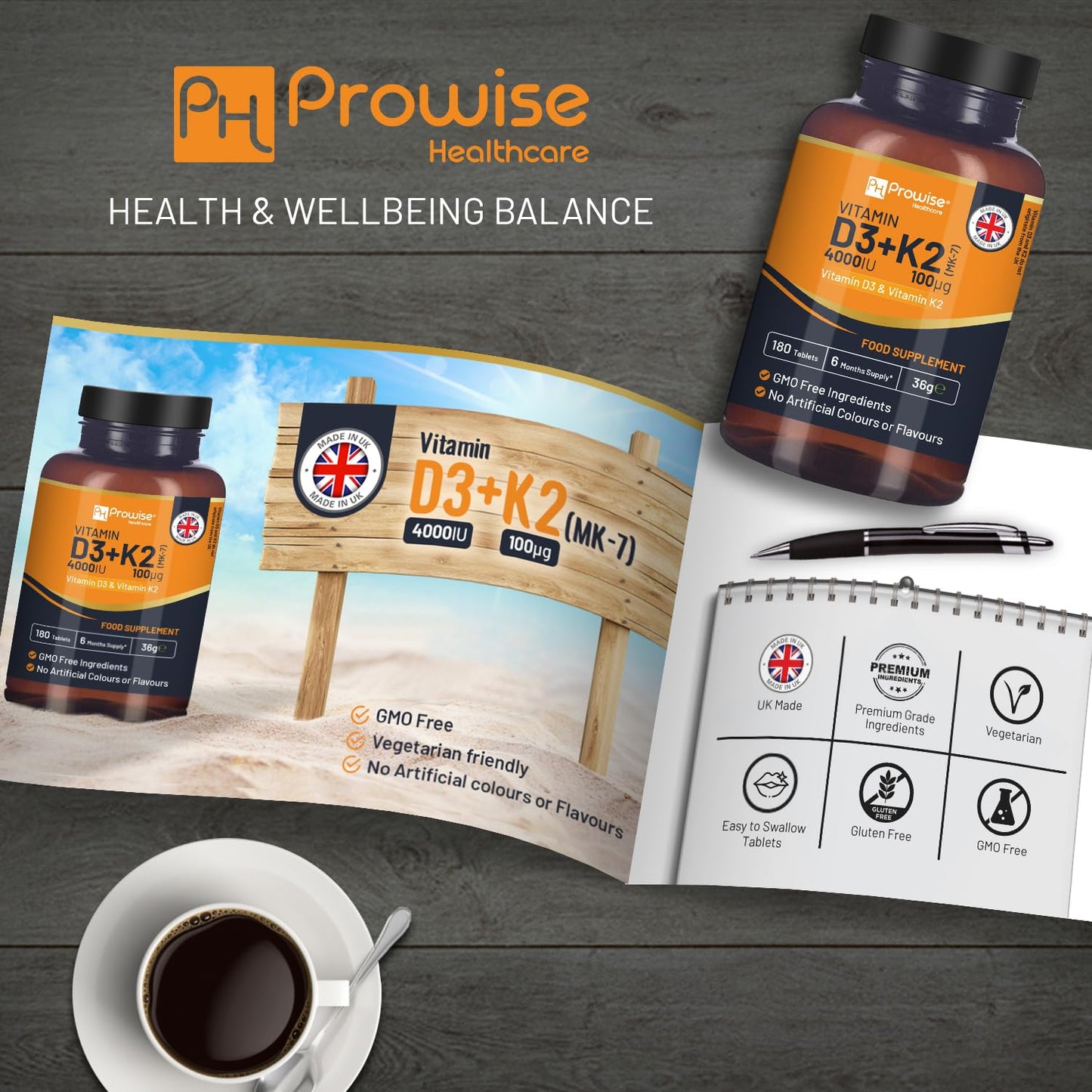 PH PROWISE Healthcare Vitamin D3 4000IU & K2 MK7 100µg, 180 Tablets