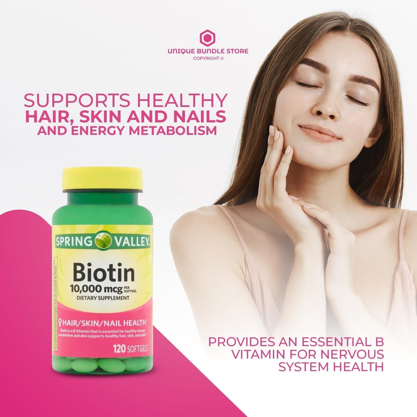 Unique Bundle Store Biotin 10,000 mcg High Potency Vitamin B7 Supplement Softgel, 120 Count