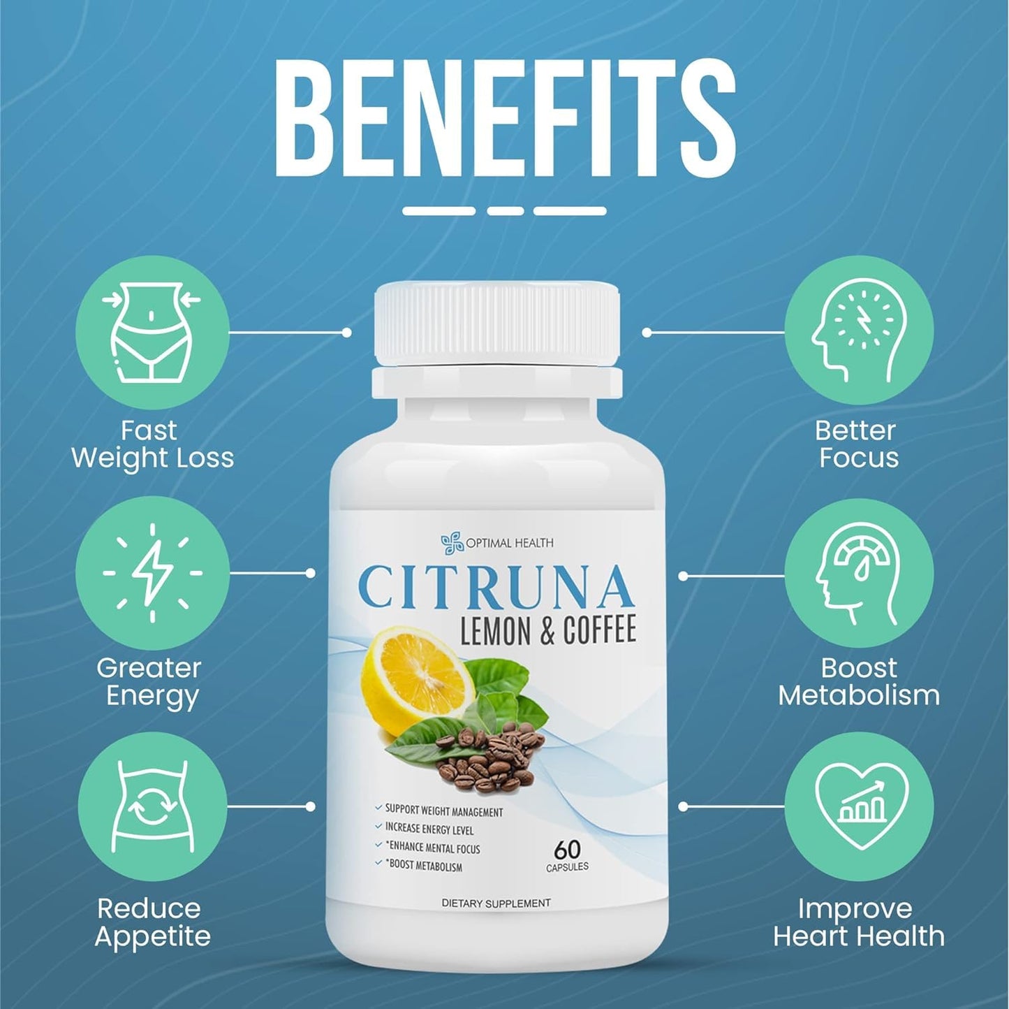Citruna Lemon and Coffee Weight Loss PM Nighttime Fat Burner for Men and Women, 60 Capsules