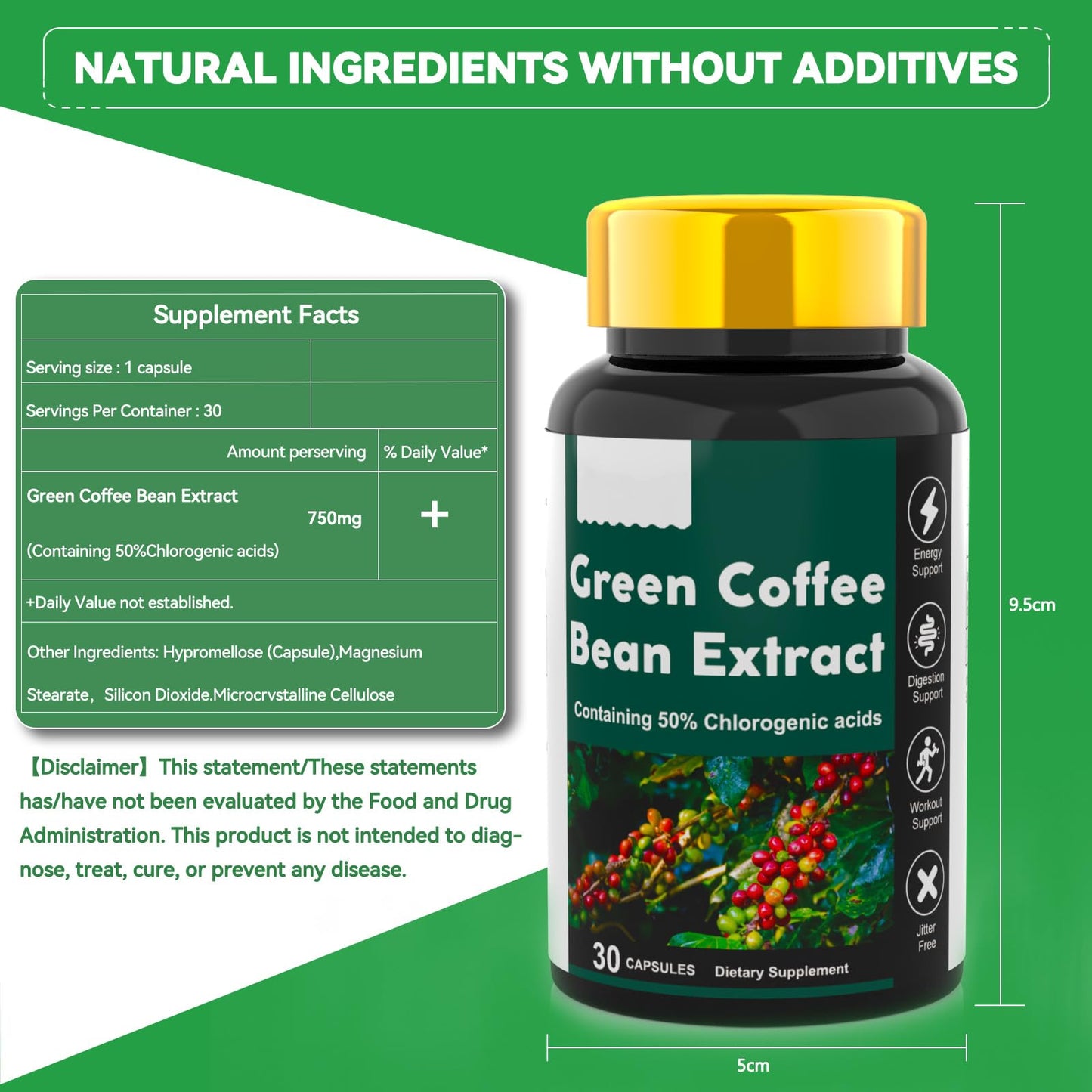 Dr. HR Green Coffee Bean Extract 50% Chlorogenic Acids, Energy and Digestion Support, Jitter Free Capsule, 1 Count