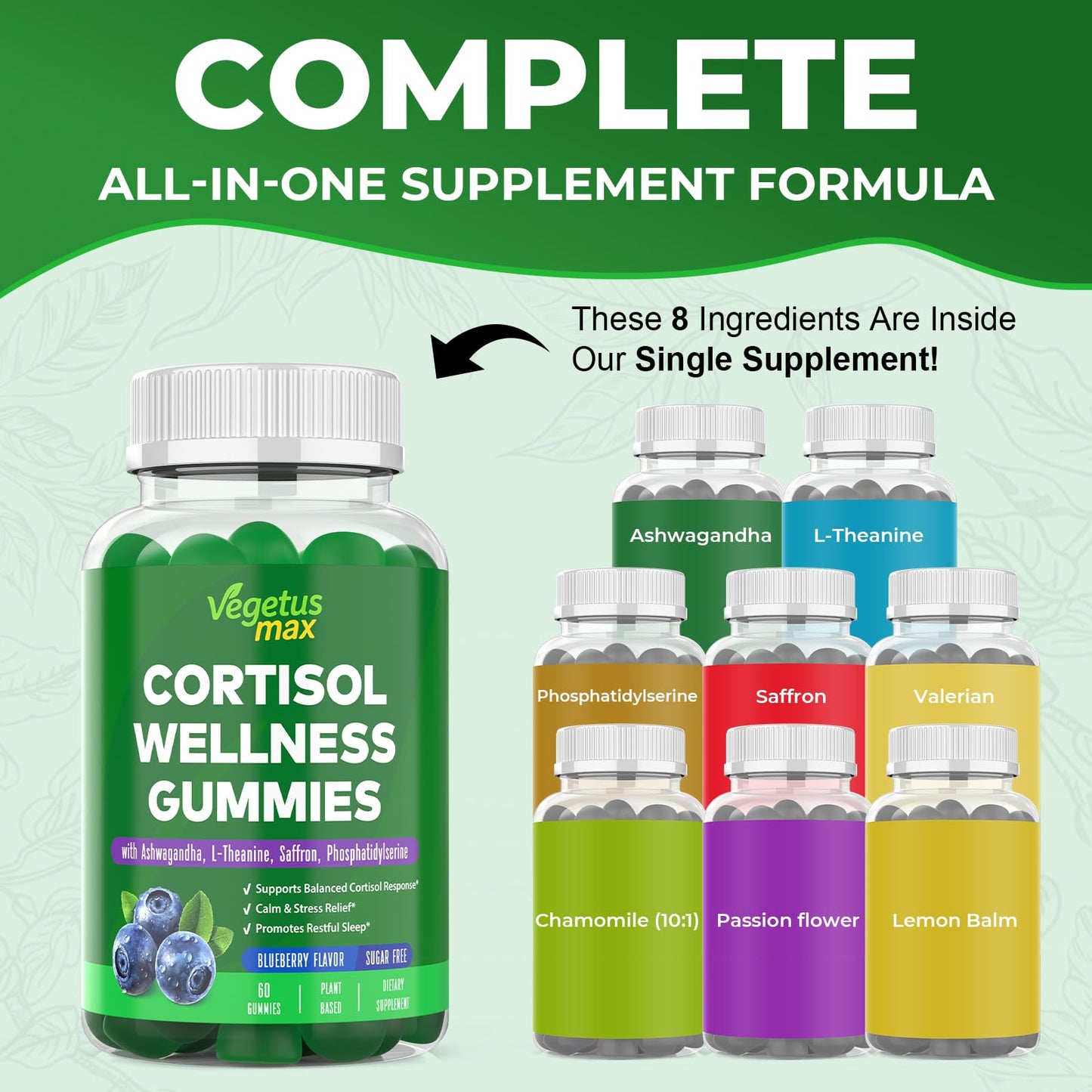 VEGETUSMAX Cortisol Gummies for Sleep & Mood Support Cortisol Reducer 60 Gummies