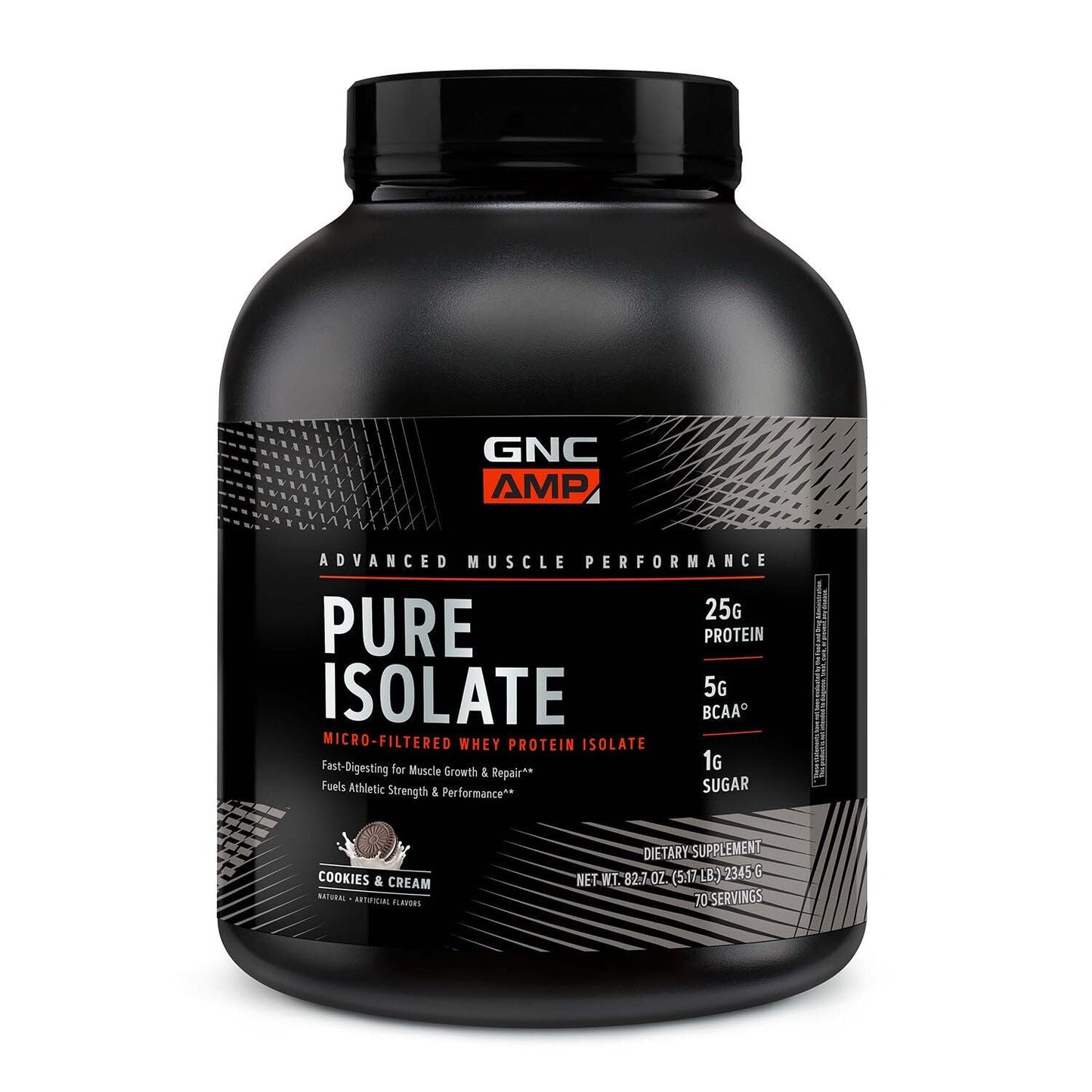 GNC AMP Pure Isolate Whey Protein Powder Cookies & Cream, 70 Servings