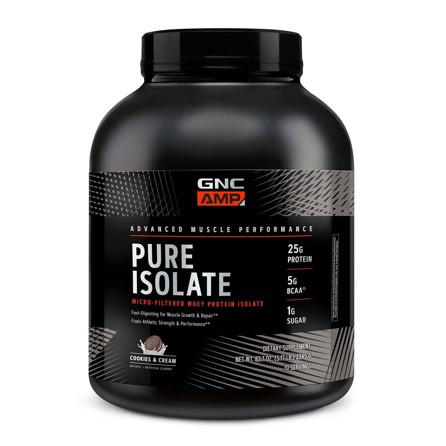 GNC AMP Pure Isolate Whey Protein Powder Cookies & Cream, 70 Servings