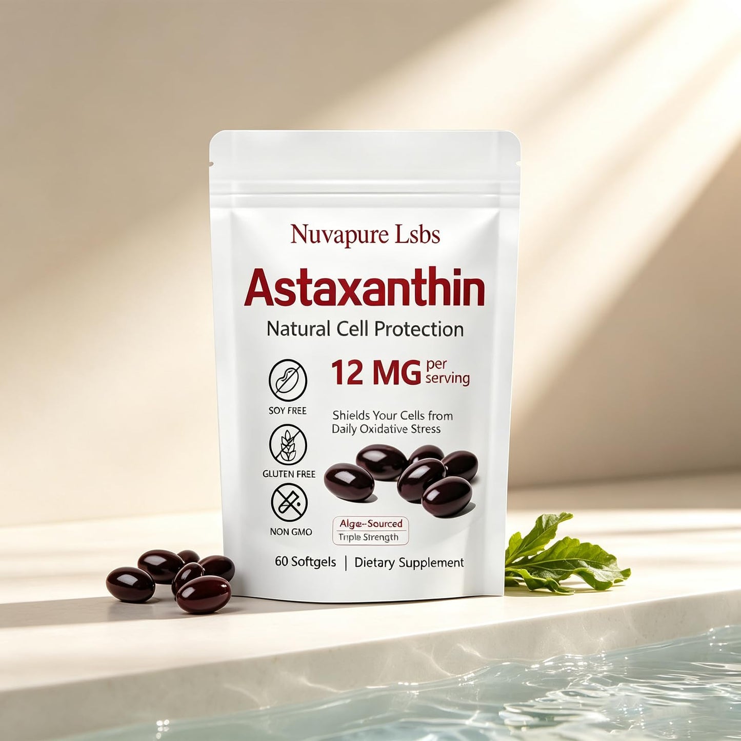 Nuvapure Lsbs Astaxanthin 12mg with MCT Oil Softgels, 60 Count
