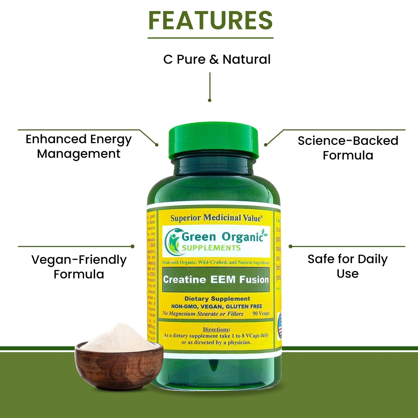 Green Organic Supplements Creatine EEM Fusion 90 Capsules