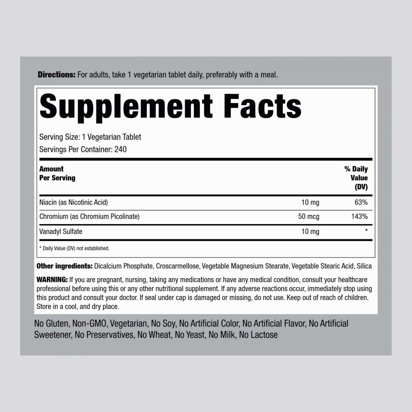 Piping Rock Vanadyl Sulfate 10 mg Ultra Complex Supplement with Chromium Tablets, 240 Count