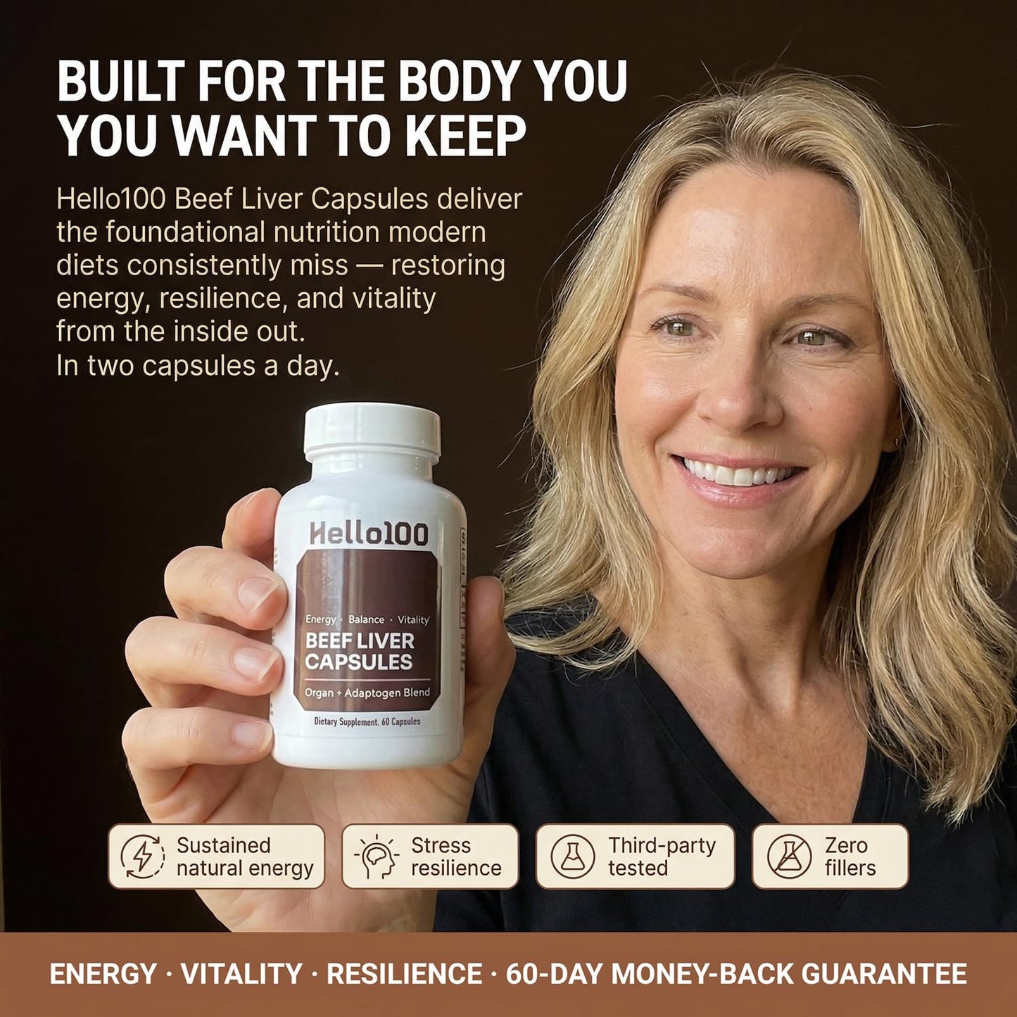 HELLO100 Grass Fed Beef Liver Extract 60 Capsules