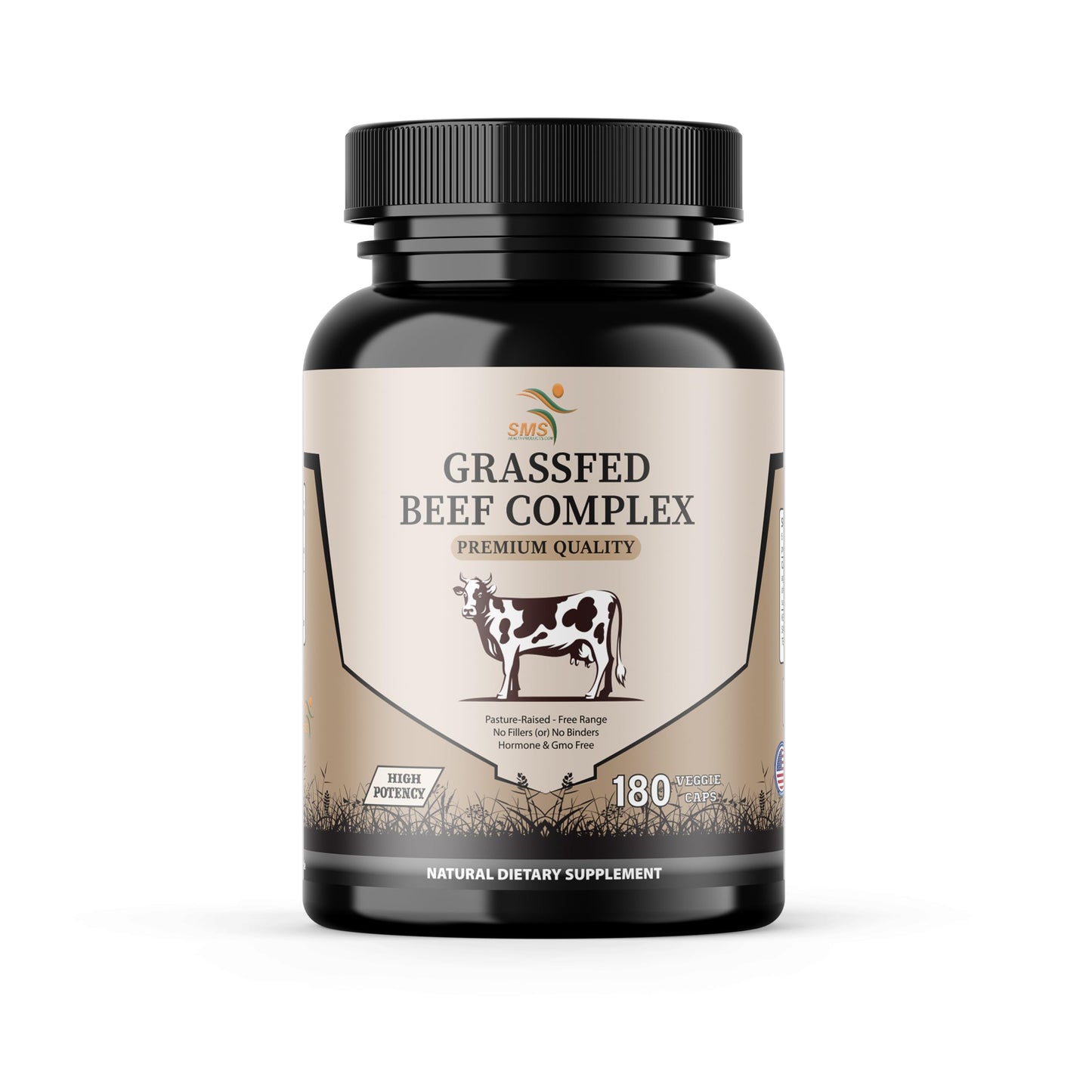 SMSHEALTHPRODUCTS.com Beef Organ Supplement - Grass Fed & Pasture Raised Organ Complex, 3000mg Desiccated Beef Liver, Heart, Kidney, Pancreas, Spleen - 180 Capsules