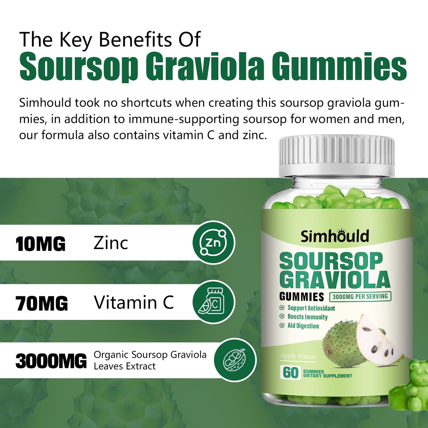 Simhould Soursop Graviola Gummy, 60 Count