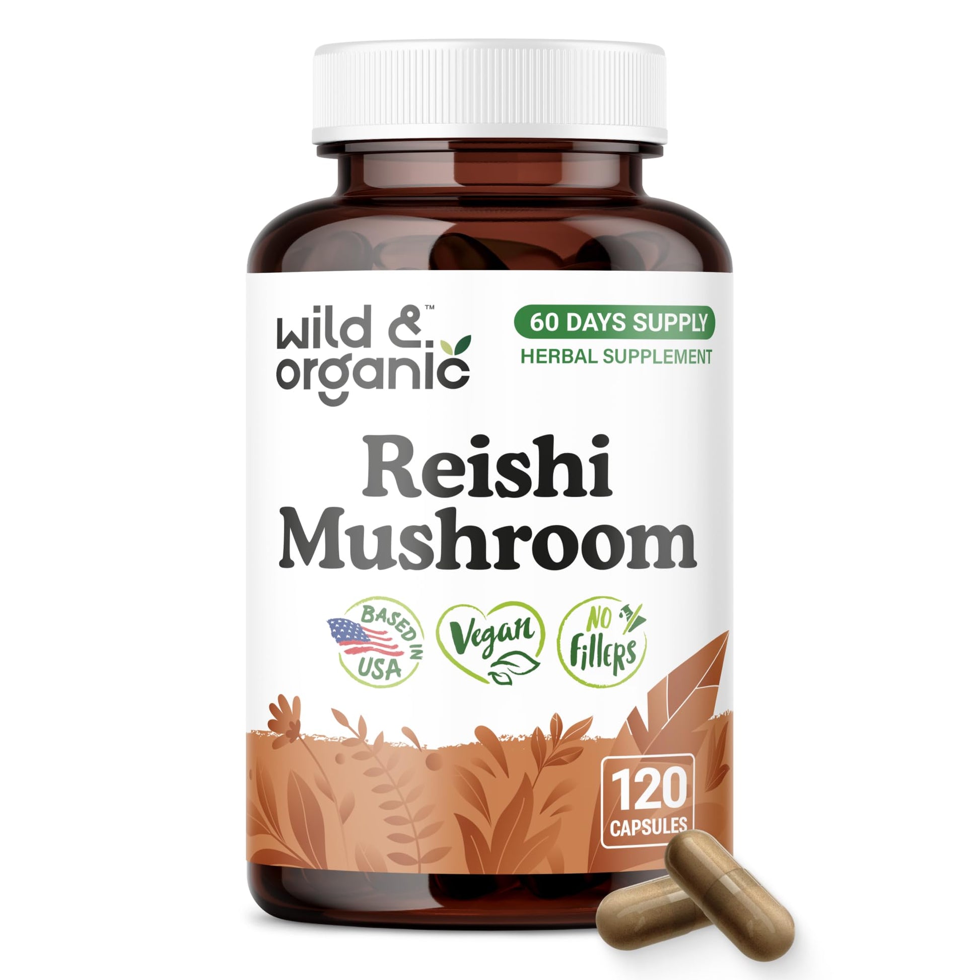 Wild & Organic Reishi Mushroom 1000 mg Capsules, 120 Count