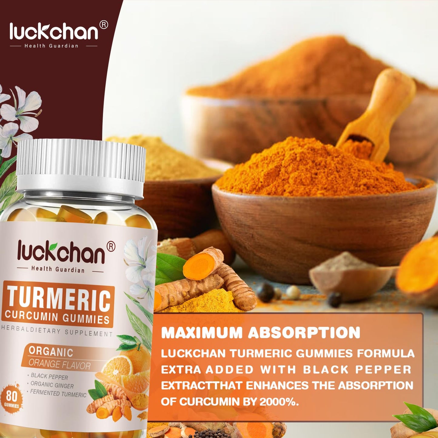 LUCKCHAN Turmeric and Ginger Gummies 160 Count