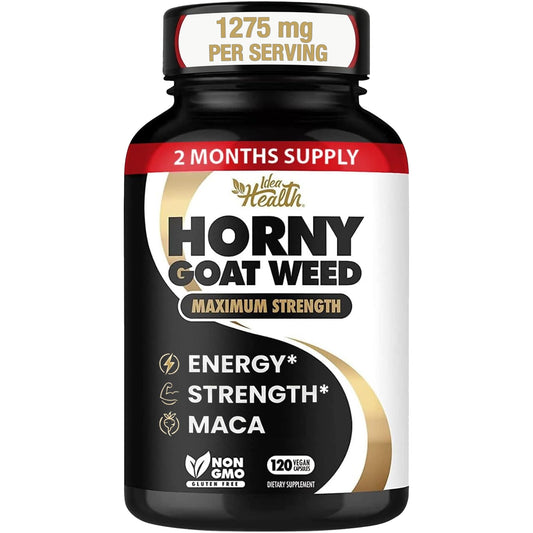 Idea Health Horny Goat Weed 1275 mg MAX Strength with Maca Energy & Performance Complex for Men and Women Capsules 120 Count