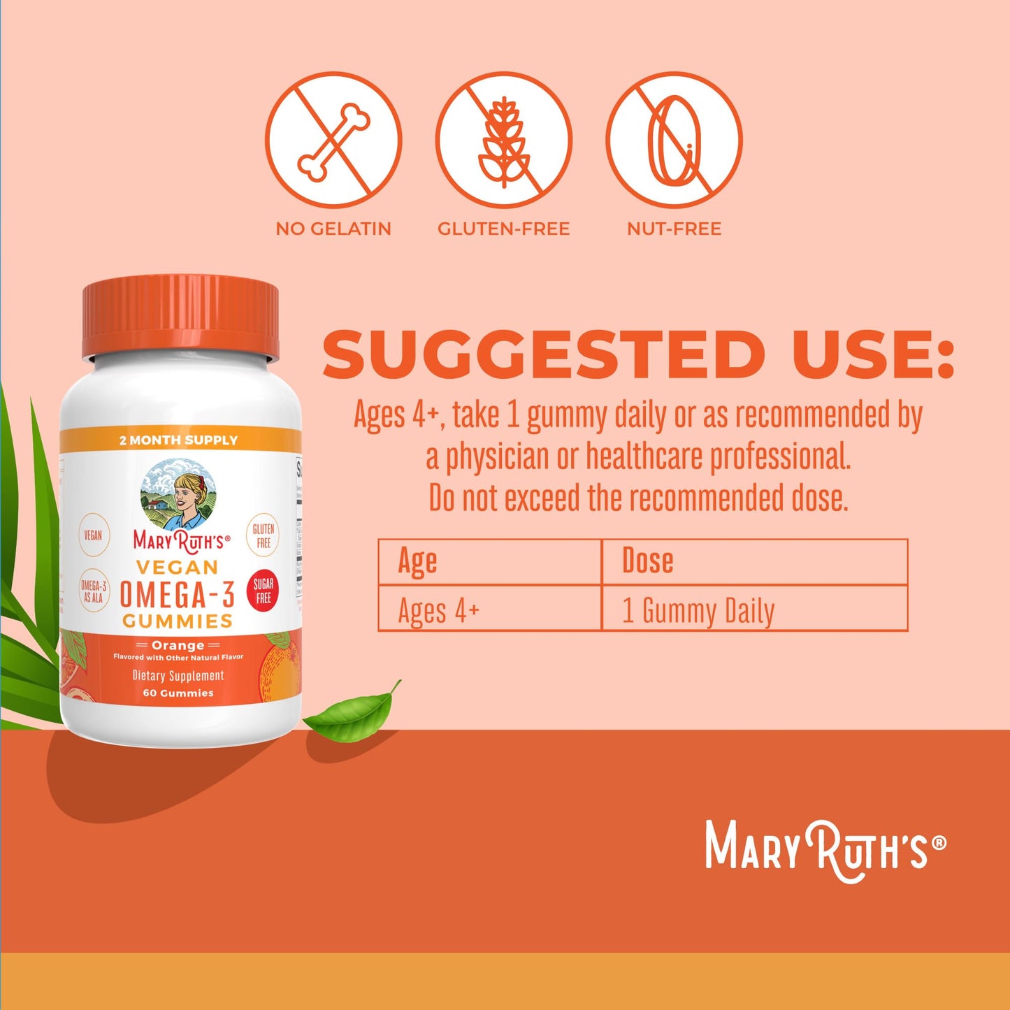 MARYRUTH'S Vegan Omega 3 Gummies for Adults Gummy, 60 Count