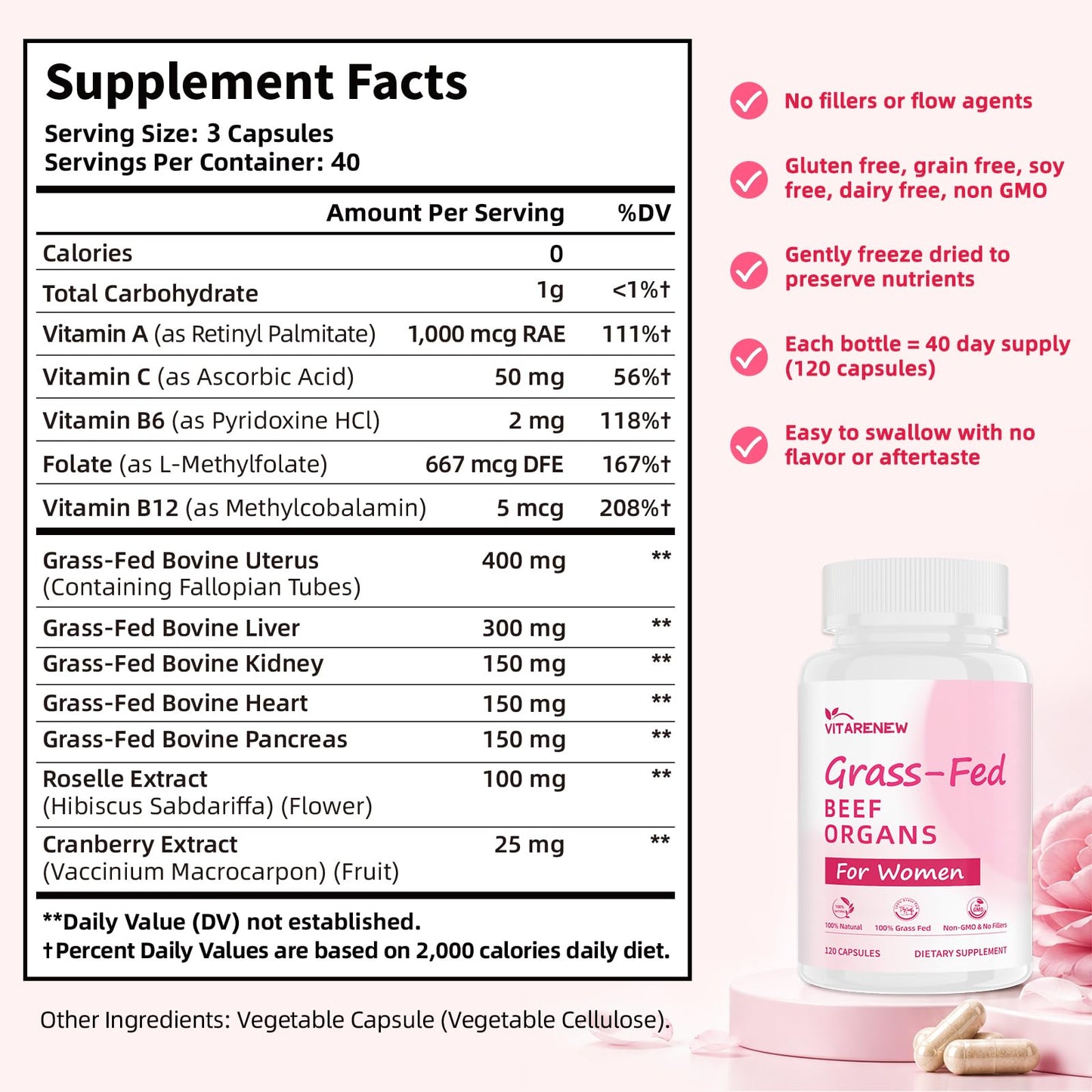 VITARENEW Beef Organ Supplement for Women Capsules 120