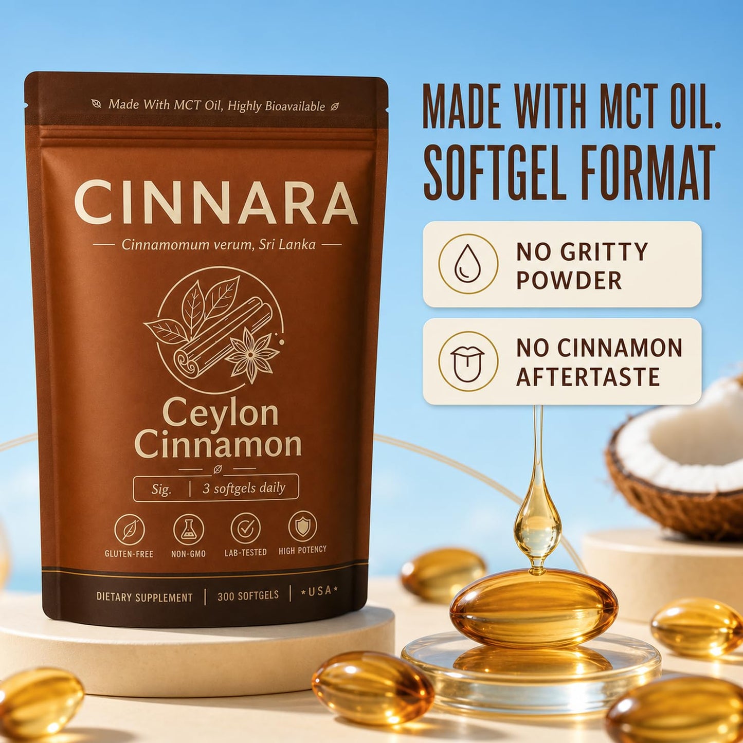 Fari Hair Cinnara Ceylon Cinnamon With MCT Oil Daily Supplement Softgel 300