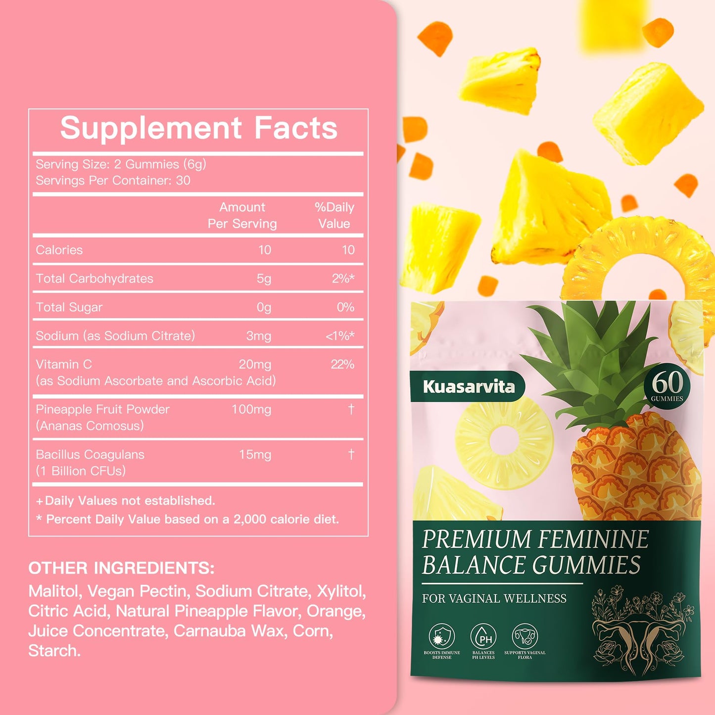 Kuasarvita Premium Feminine Balance Gummies for Women, 60 Count