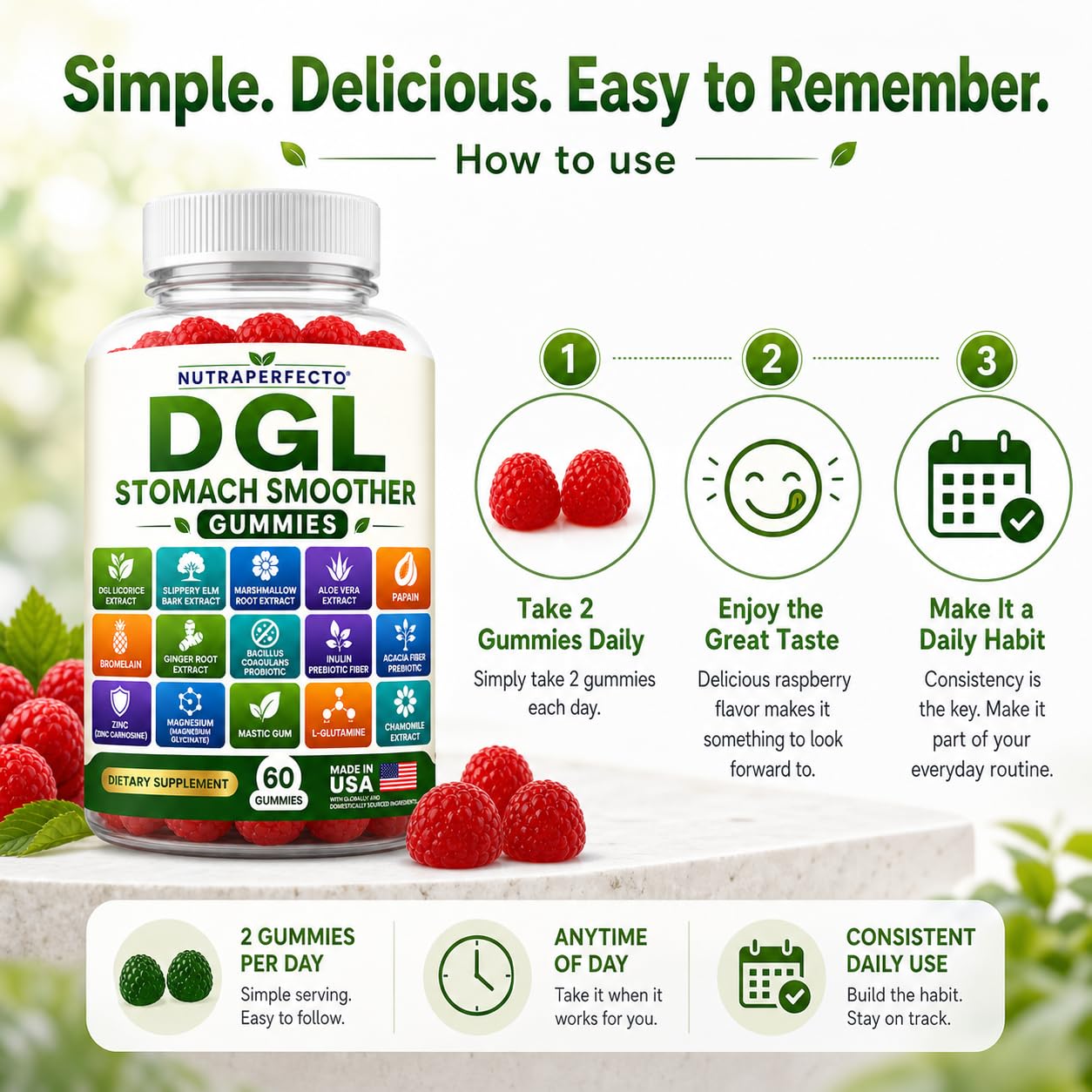 NutraPerfecto Sugar Free DGL Stomach Smoother Gummies, 60 Count